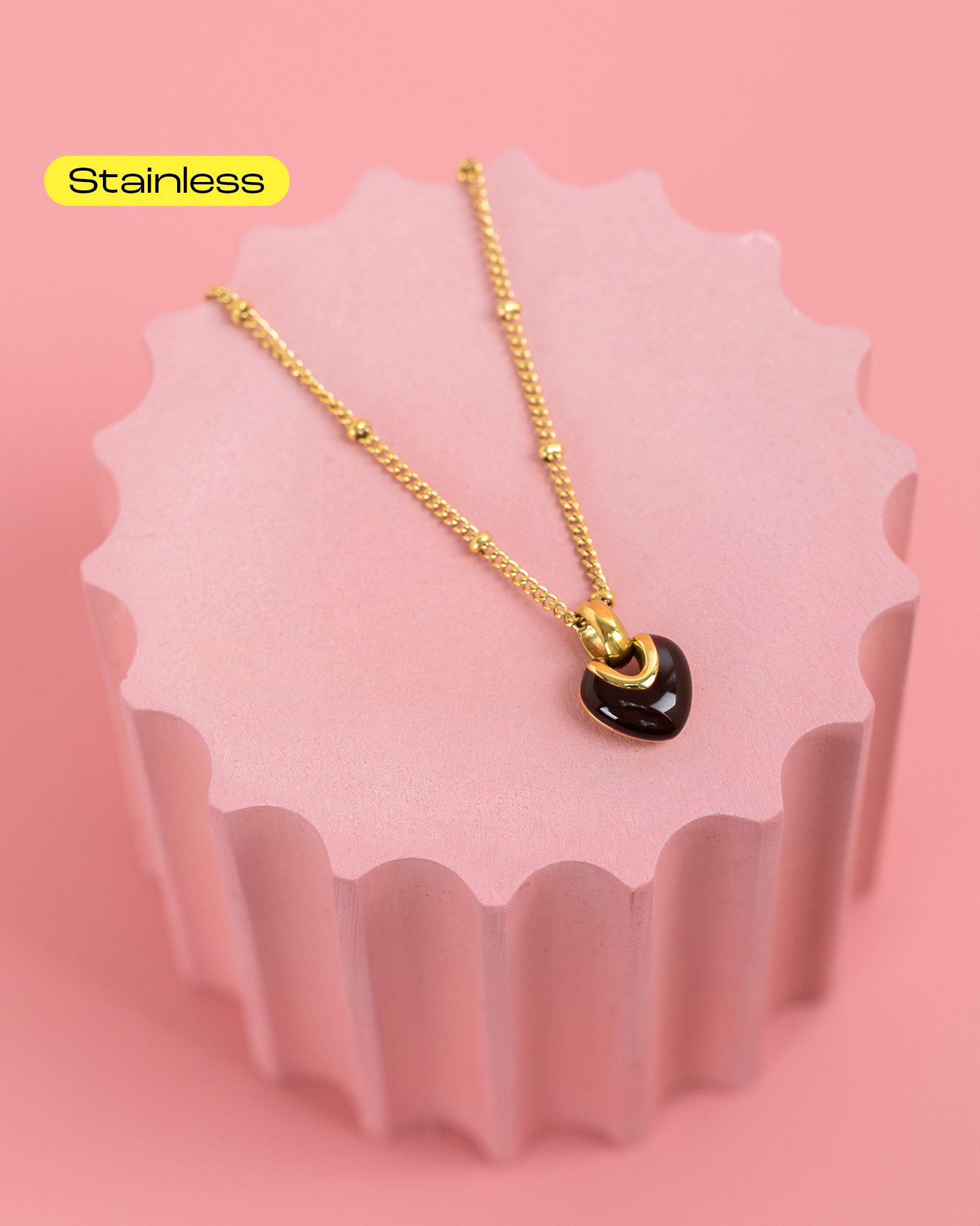 Stainless Glided Deep Ruby Heart Necklace