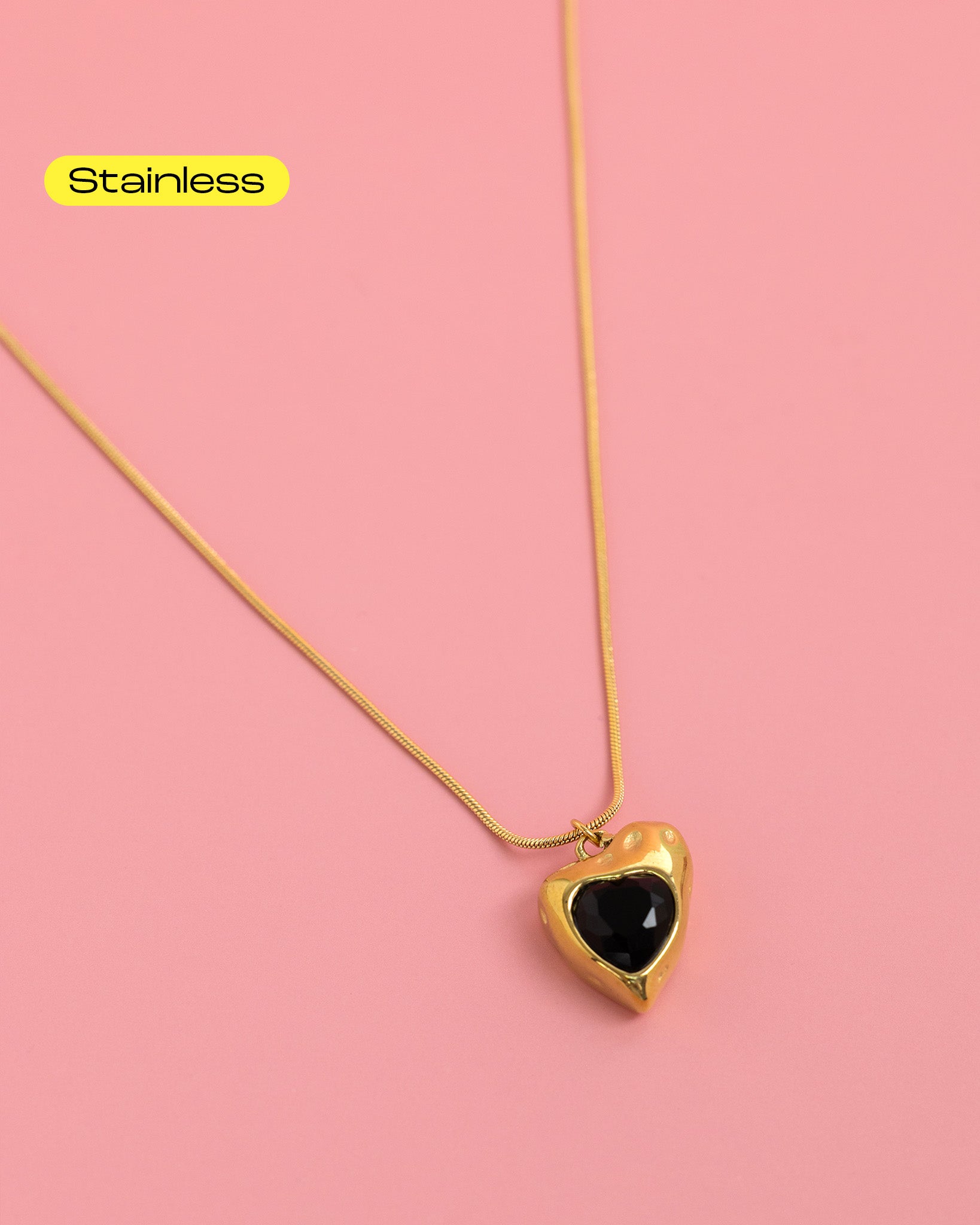 Stainless Melted Heart Gem Pendant Necklace