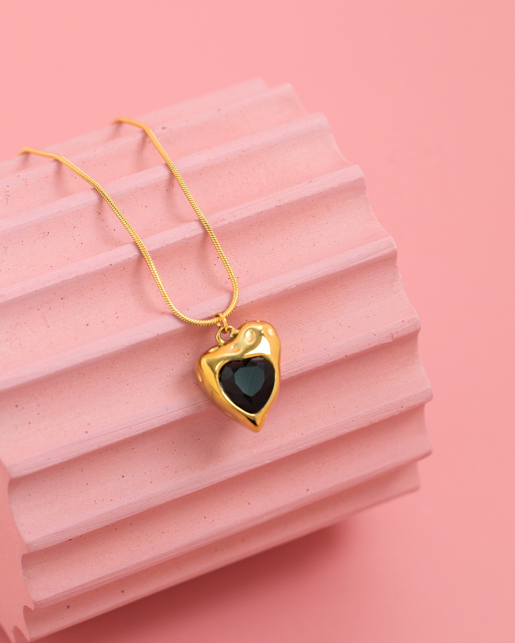 Stainless Melted Heart Gem Pendant Necklace