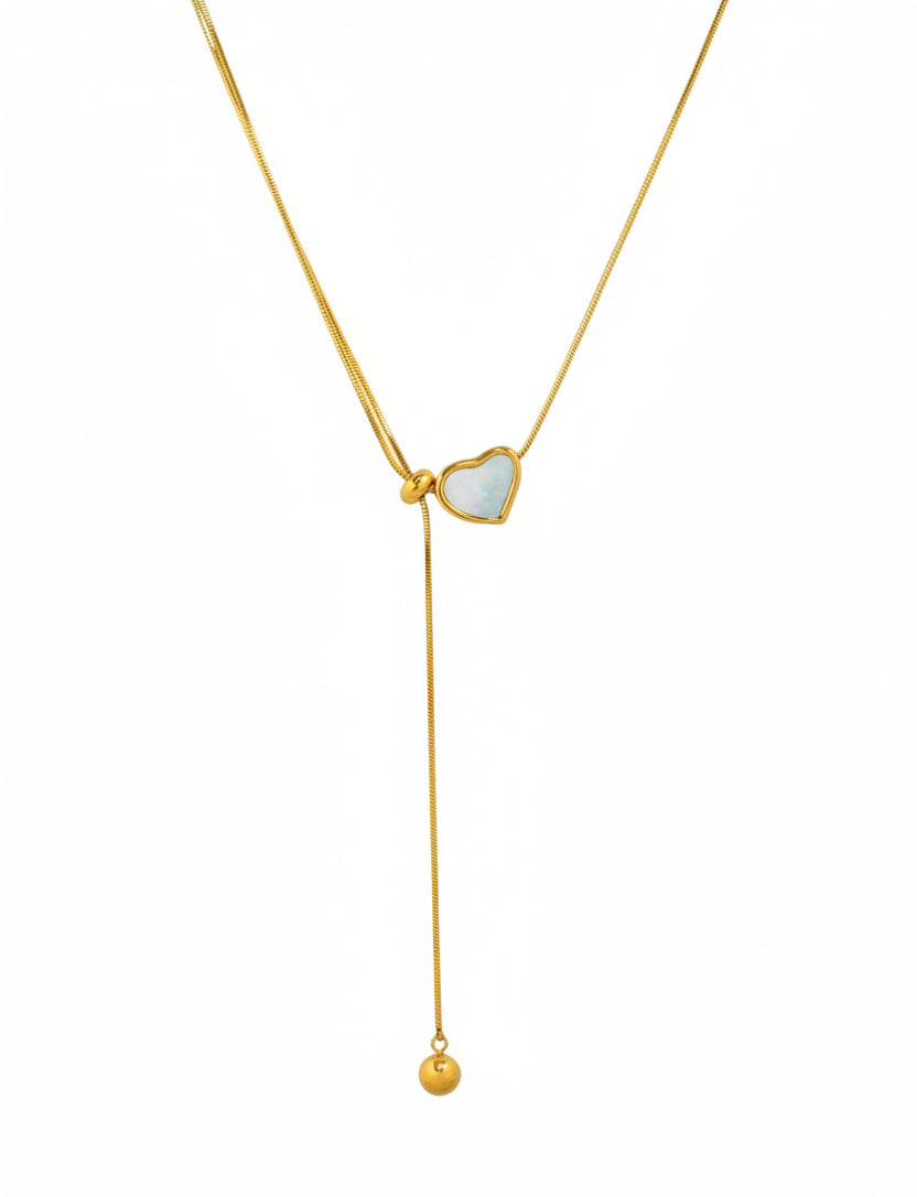 Stainless Y Drop Heart Pearl Necklace