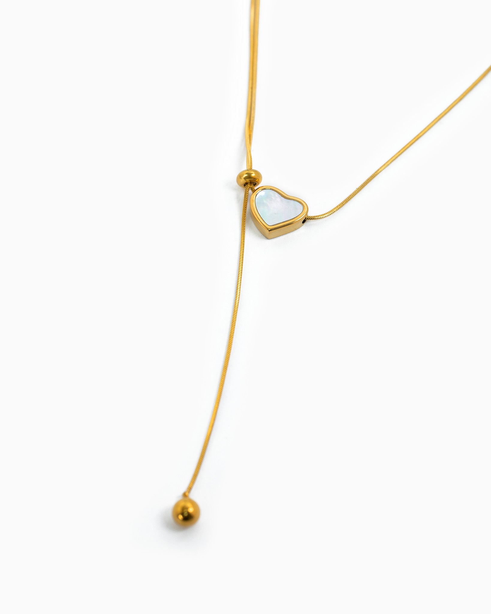 Stainless Y Drop Heart Pearl Necklace