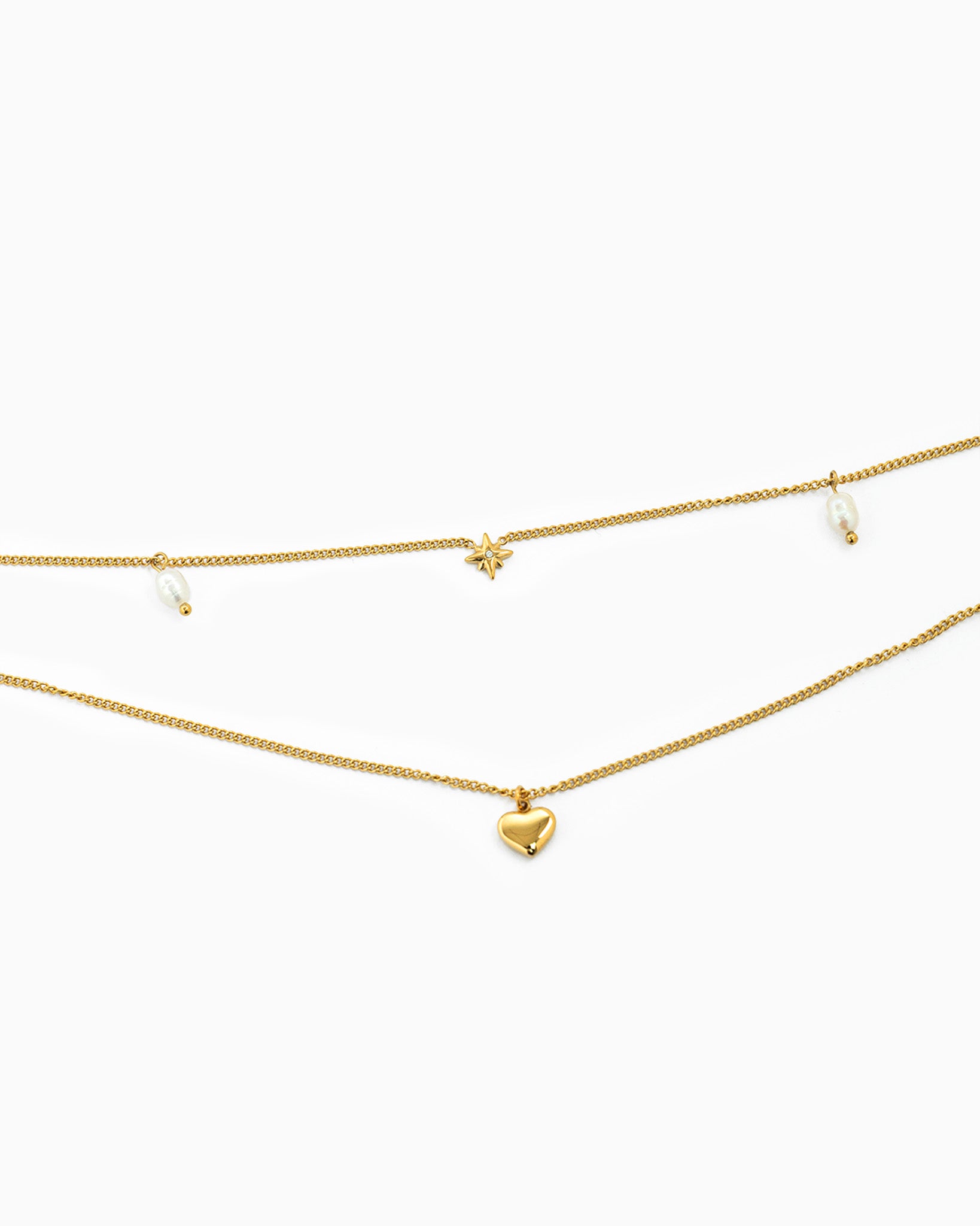 Stainless 2 Layered Stella Heart Pearl Necklace-3