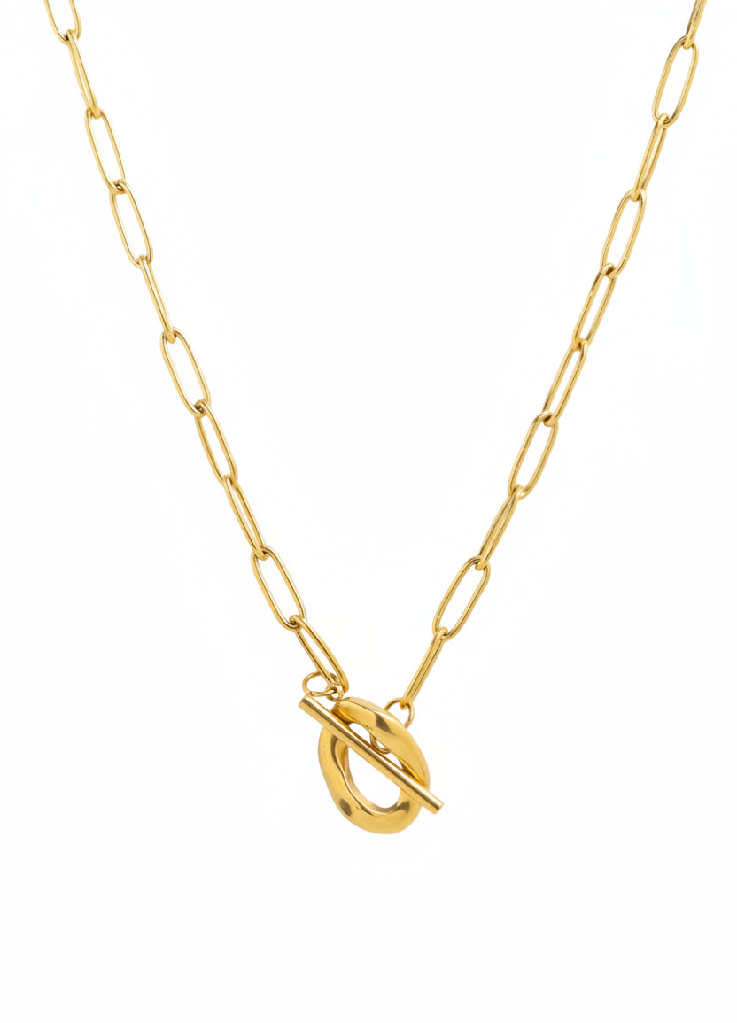 Stainless Sculpted Toggle Paperclip Necklace
