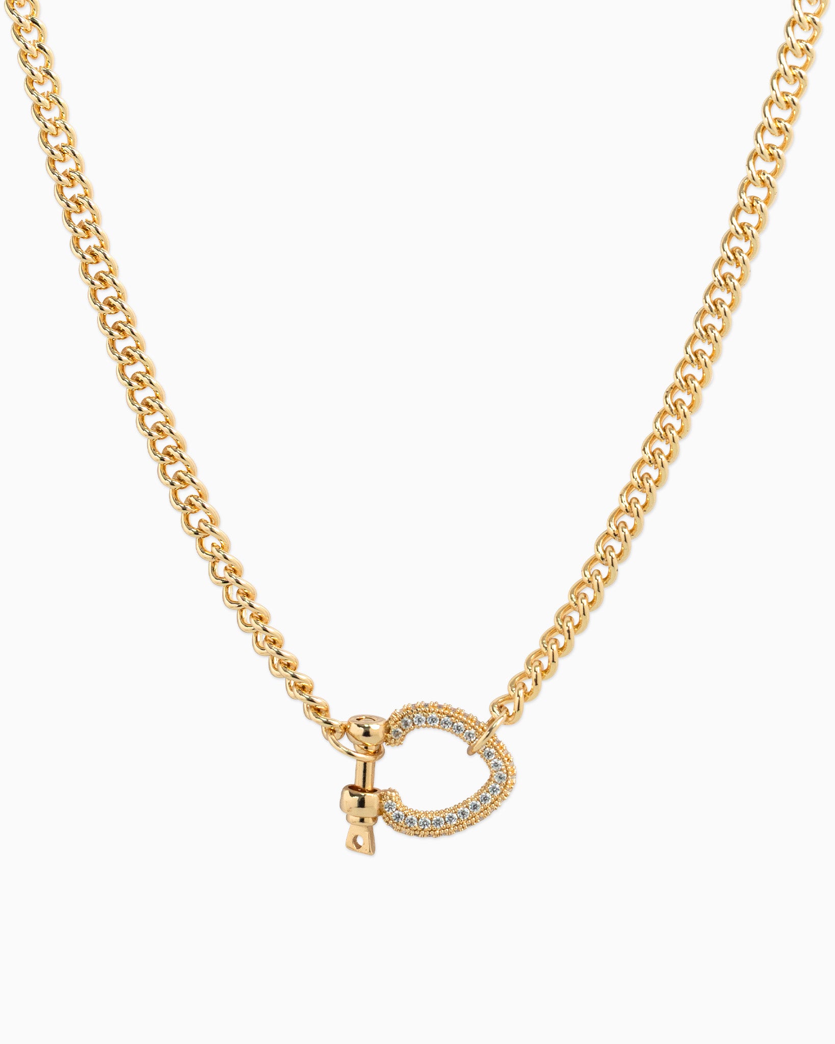 CZ Pave Chunky Horsebit Carabiner Necklace