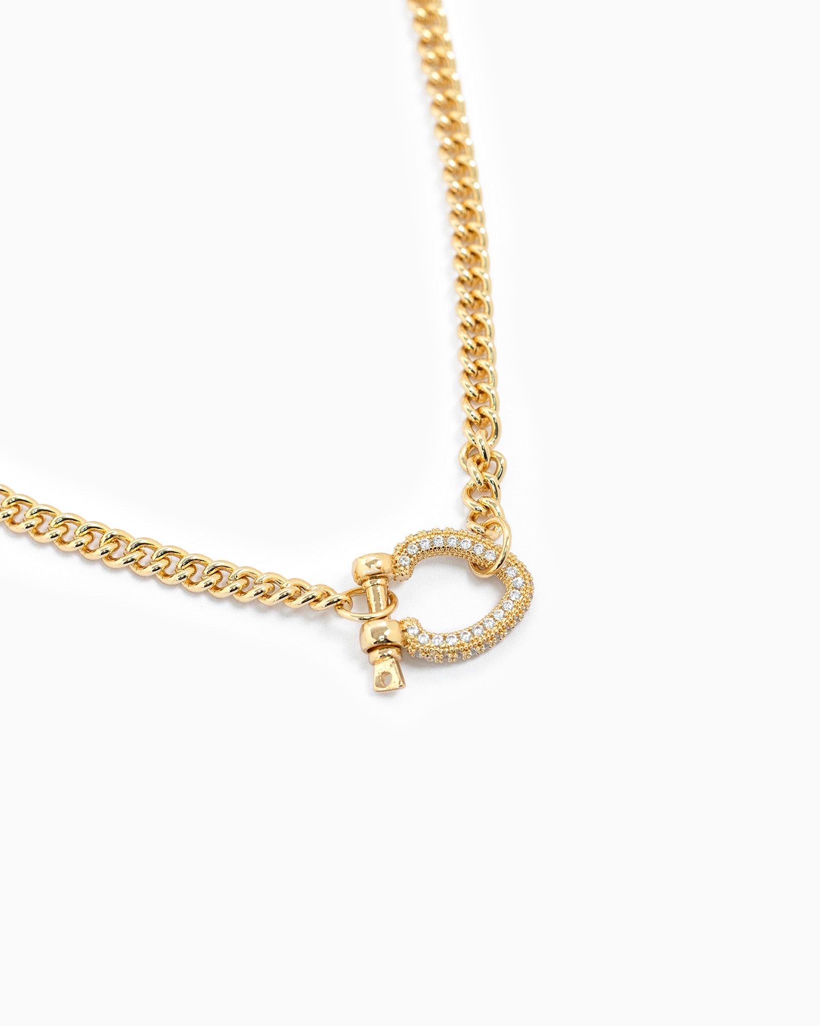 CZ Pave Chunky Horsebit Carabiner Necklace
