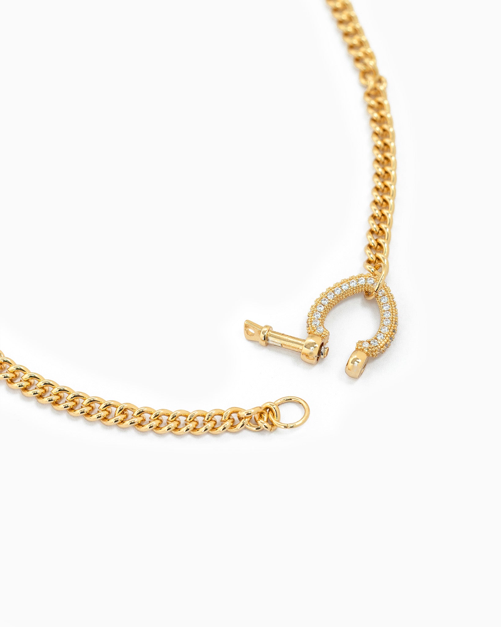 CZ Pave Chunky Horsebit Carabiner Necklace