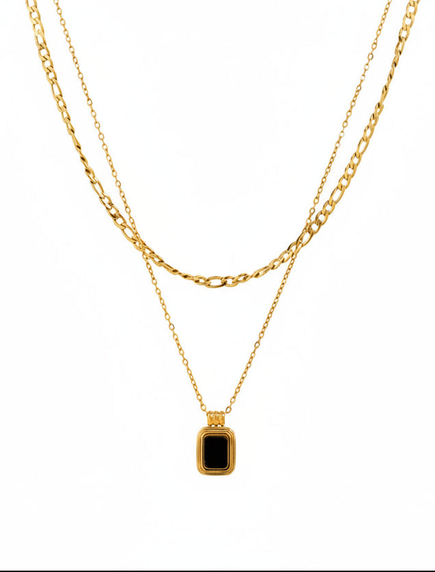 Stainless 2 Layered Black Baguette Neckace