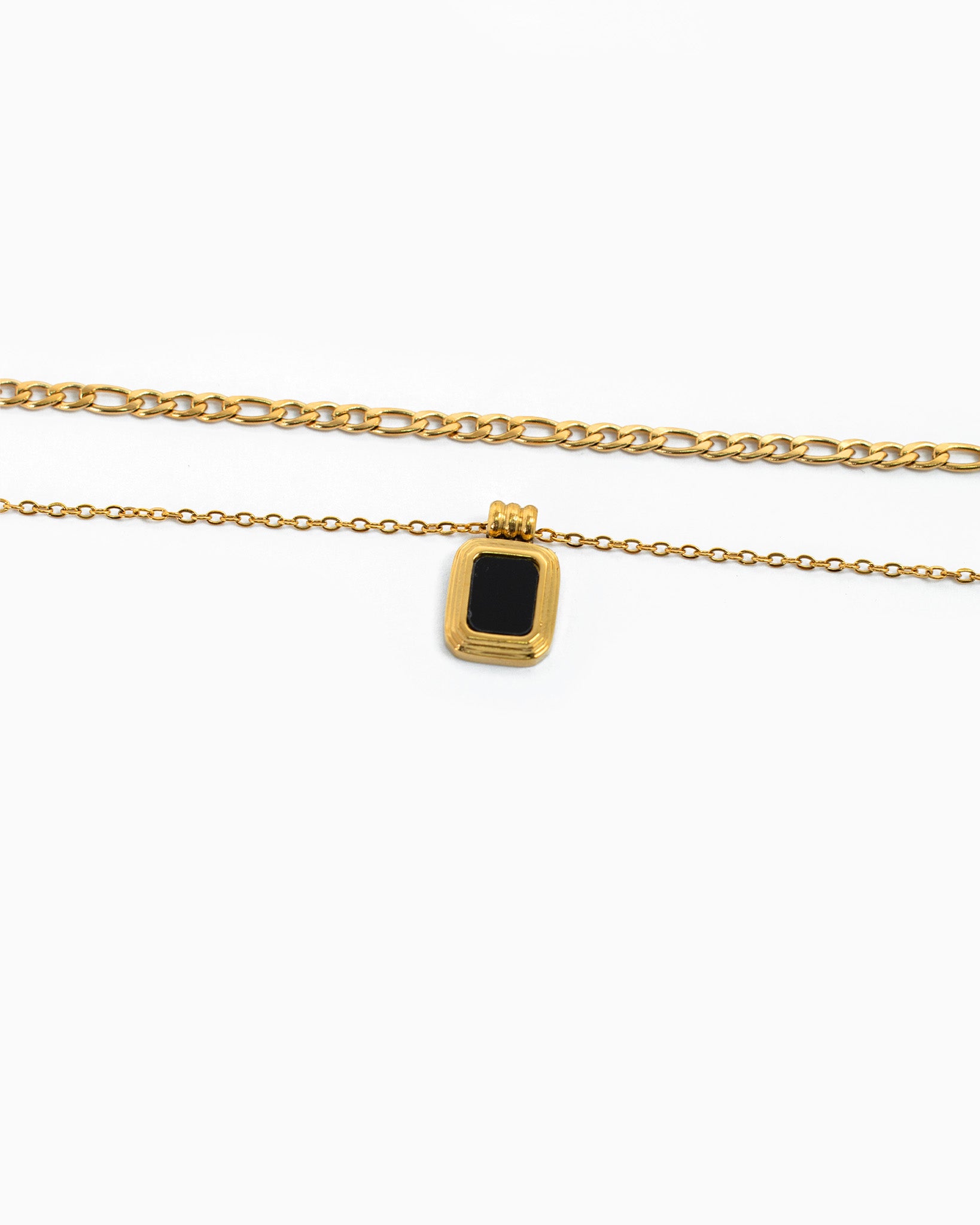 Stainless 2 Layered Black Baguette Neckace