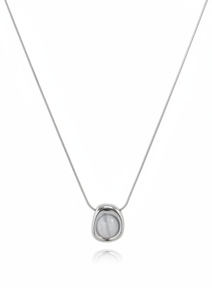 Stainless Gold Hollow Oval Frame Glass Stone Pendant Necklace
