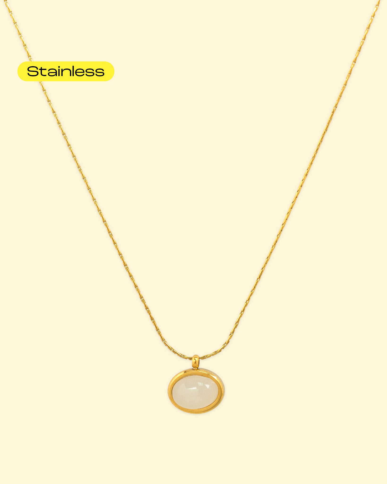 Stainless Cat’s Eye Mini Oval Glow Pendant Necklace