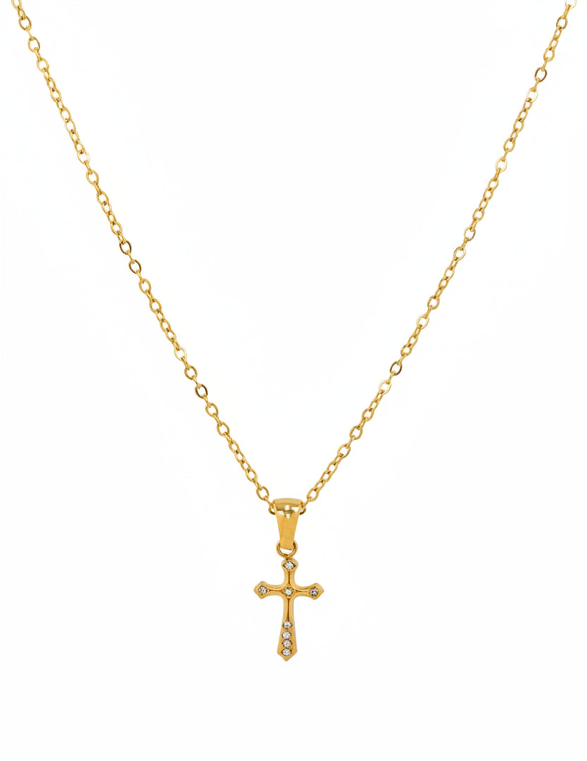 Stainless Mini Stone Cross Pendant Necklace