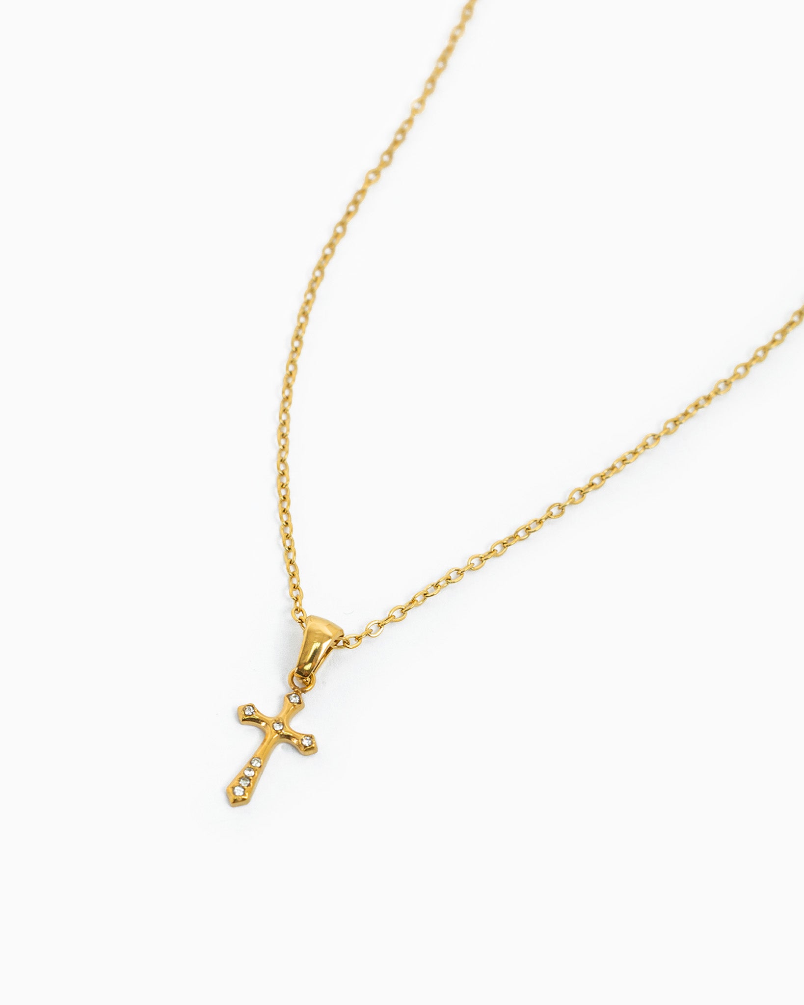 Stainless Mini Stone Cross Pendant Necklace