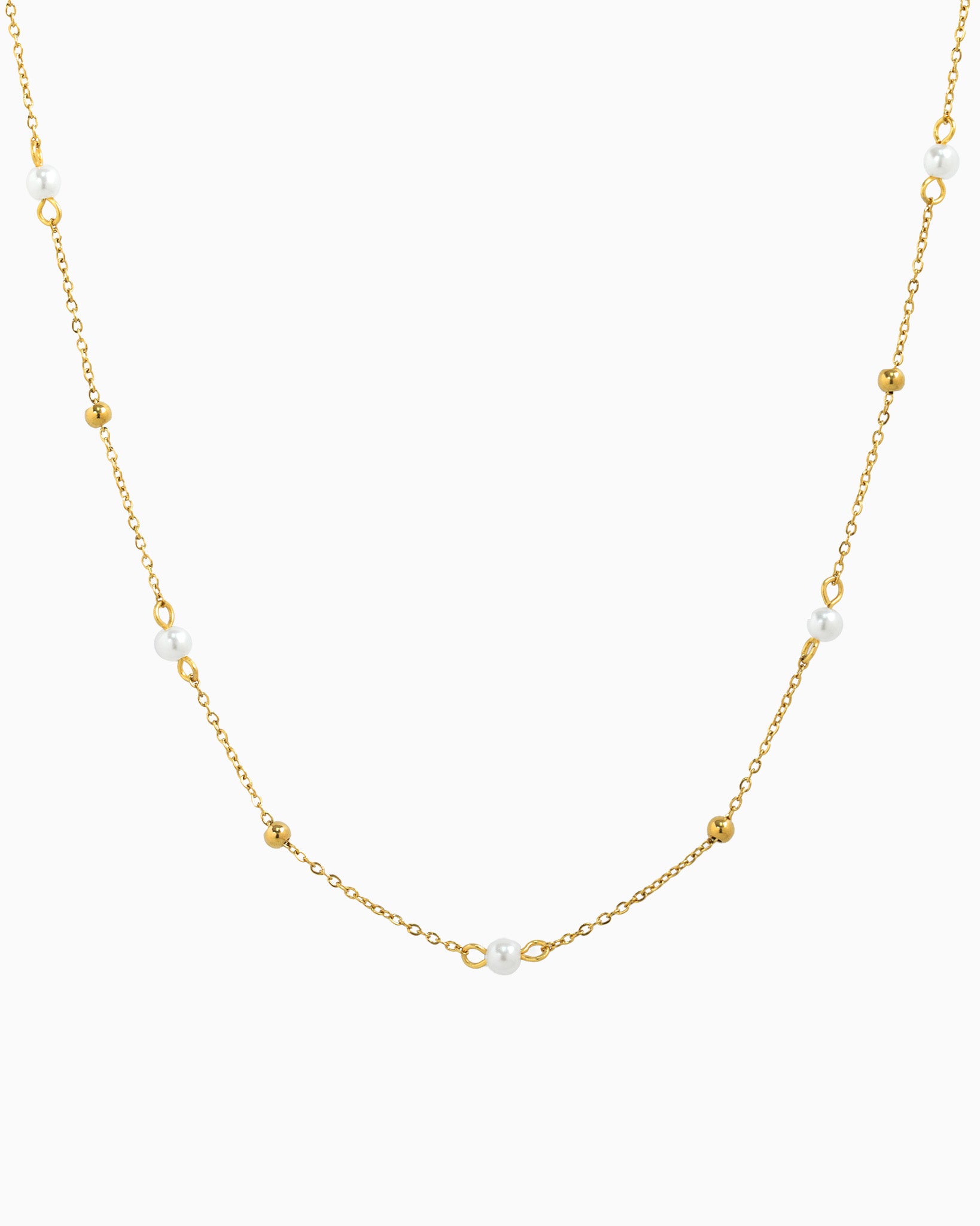 Stainless 2 Layered Starburst Pearl Necklace-3