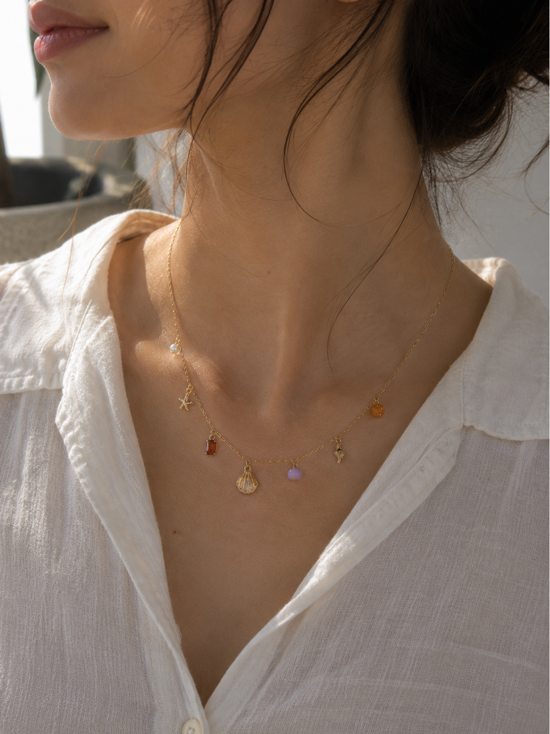 Sealife Shell Multi Charm Necklace-2