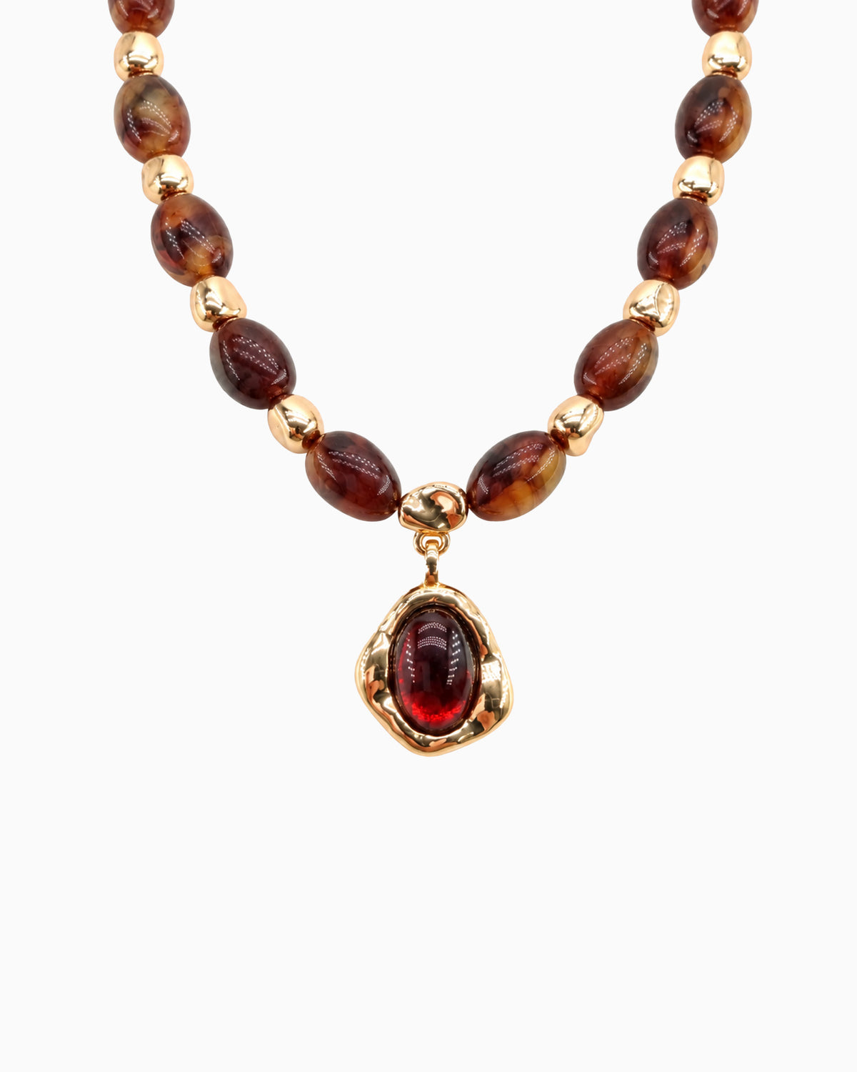 Amber Glow Marbled Bead Pendant Necklace-2