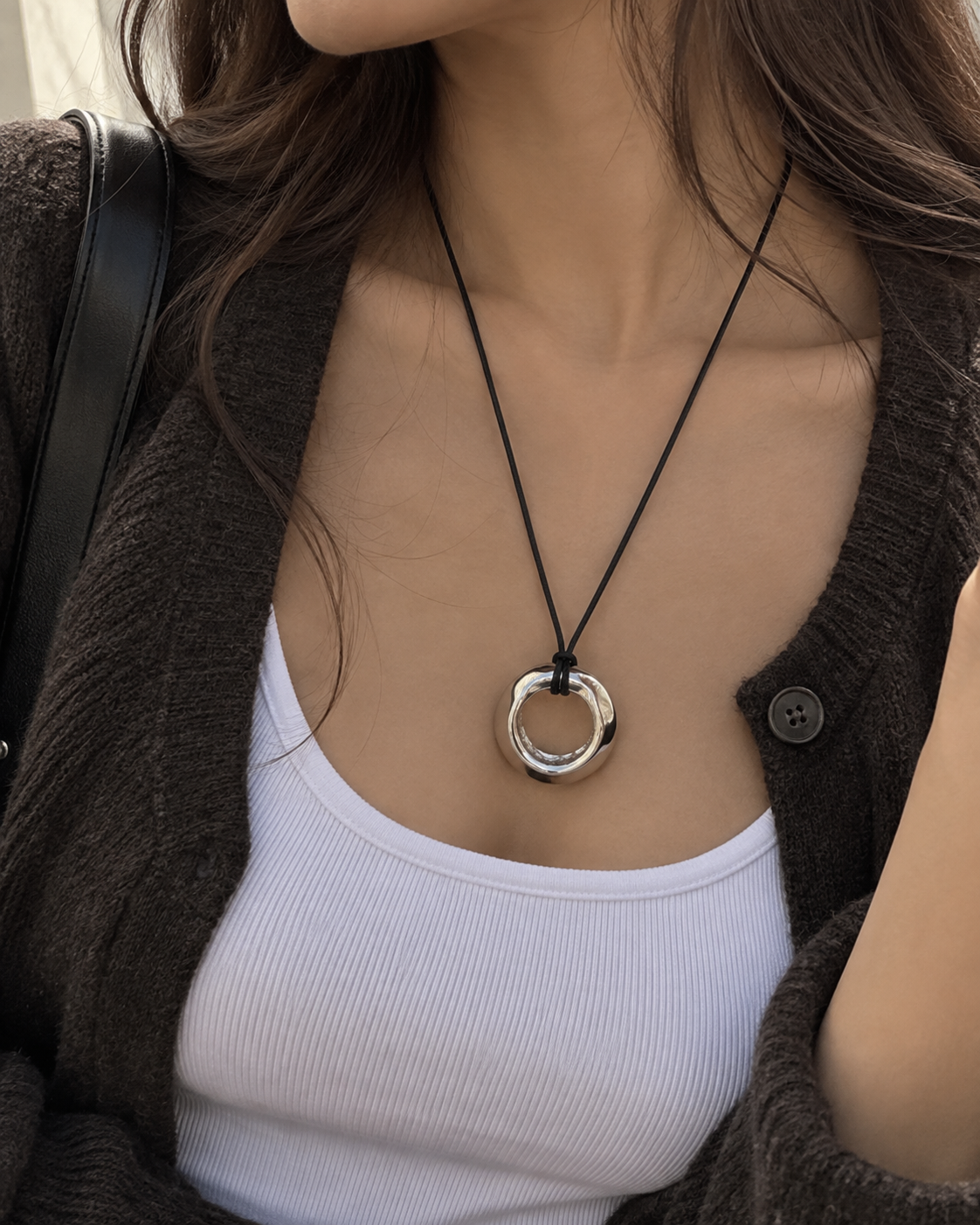 Bold Ring Pendant Long Cord Necklace-2