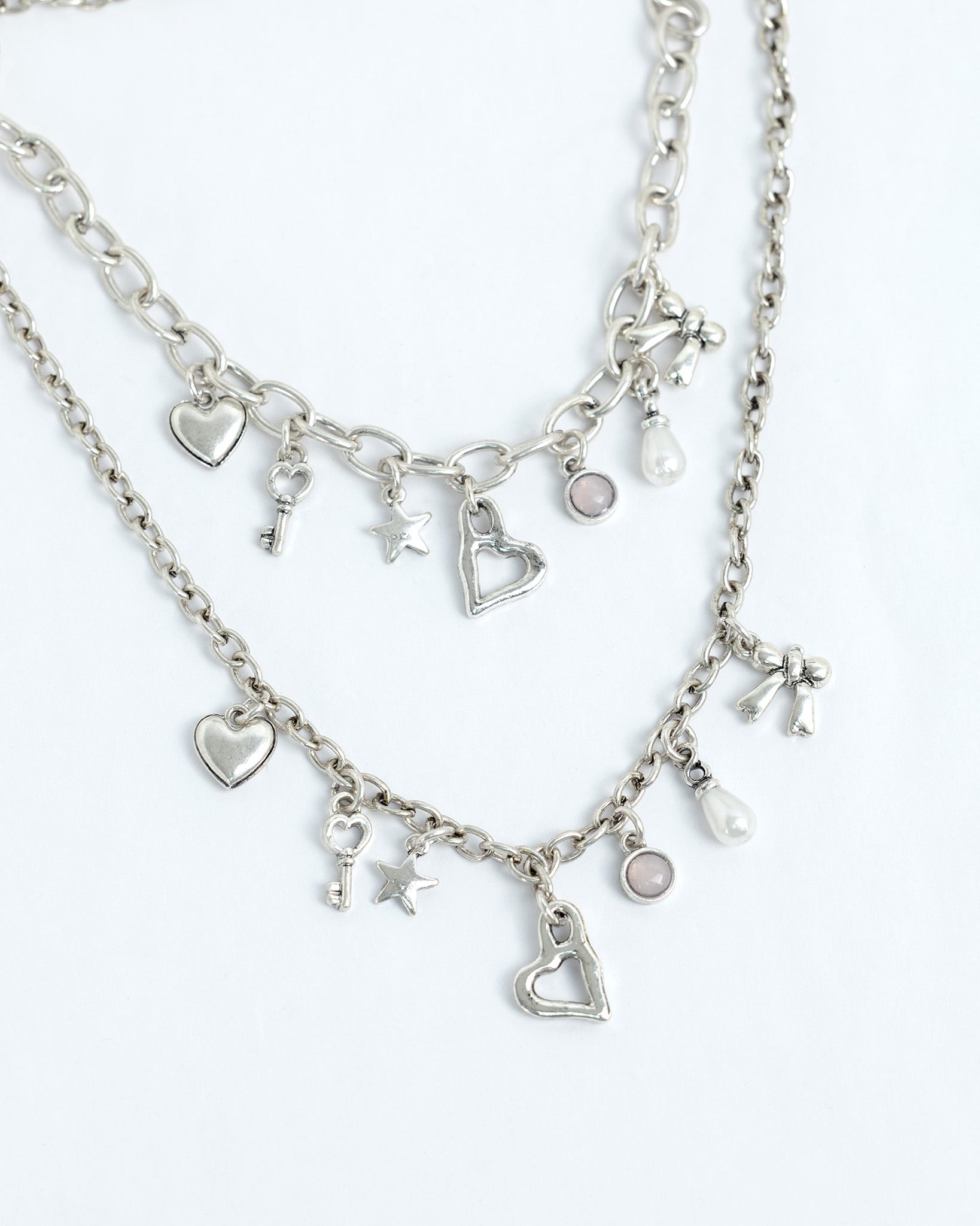 Vintage Silver Heart Key Charm Necklace