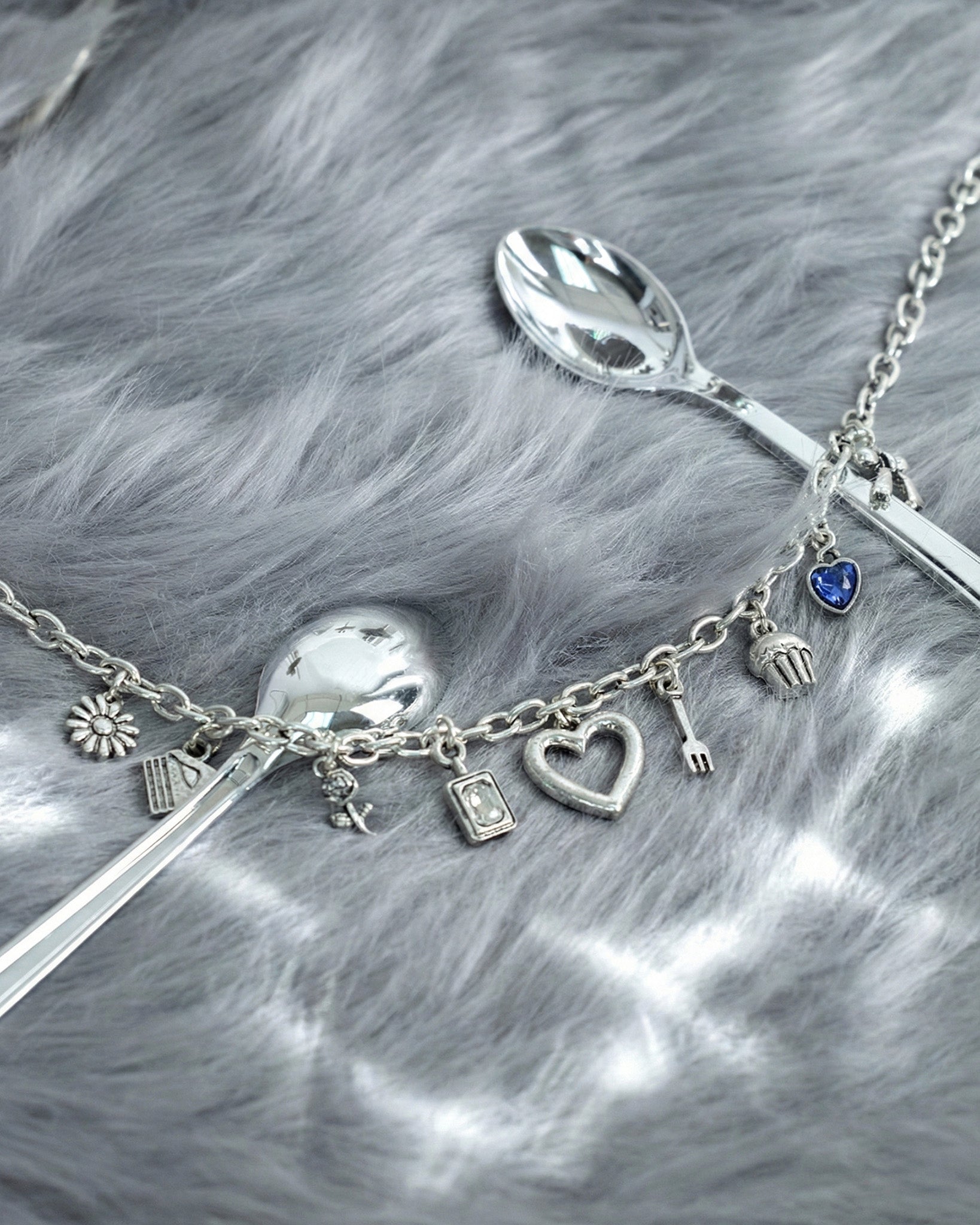 Vintage Dessert Charm Blue Heart Necklace