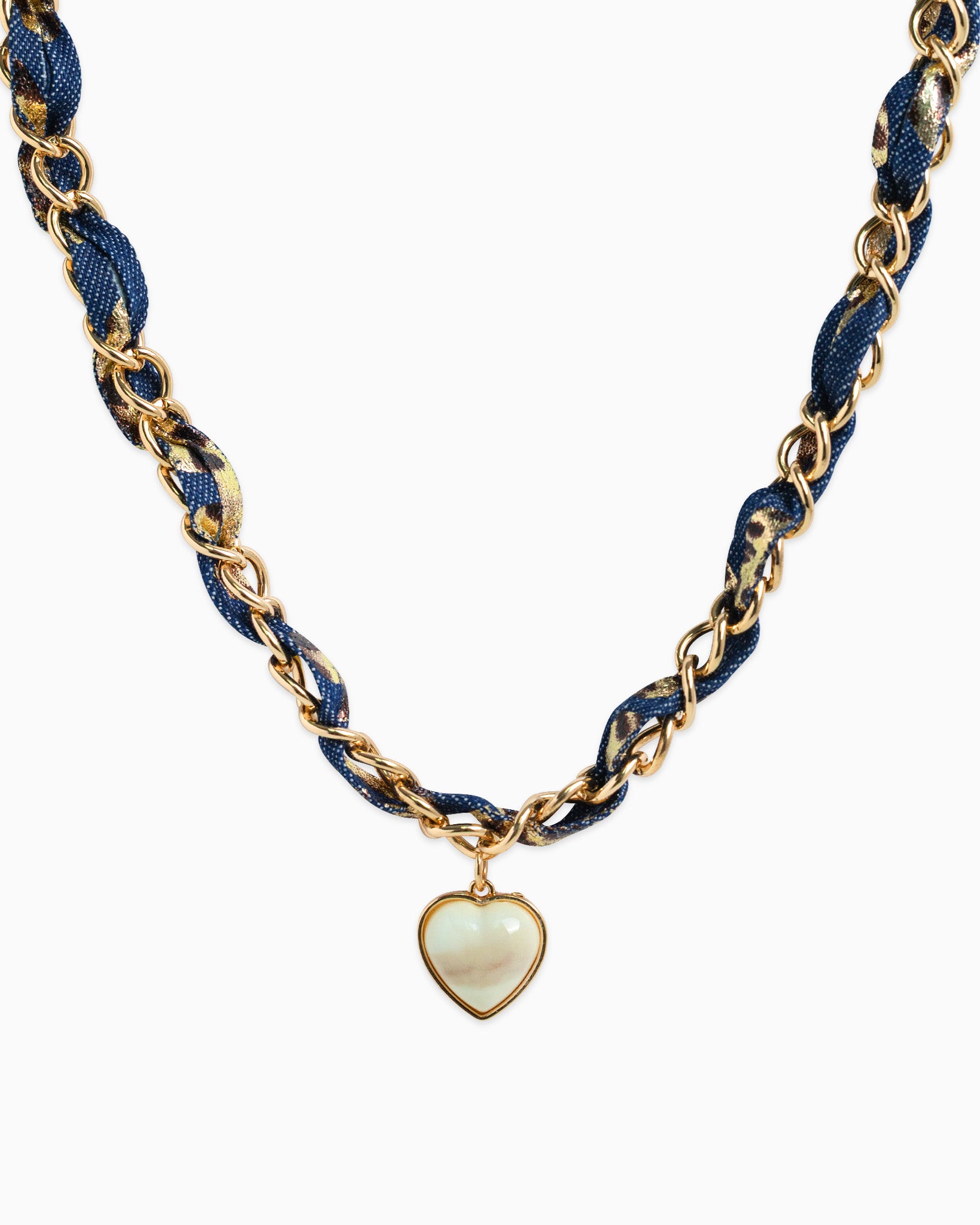 Leopard Denim Scarf Chain Heart Necklace