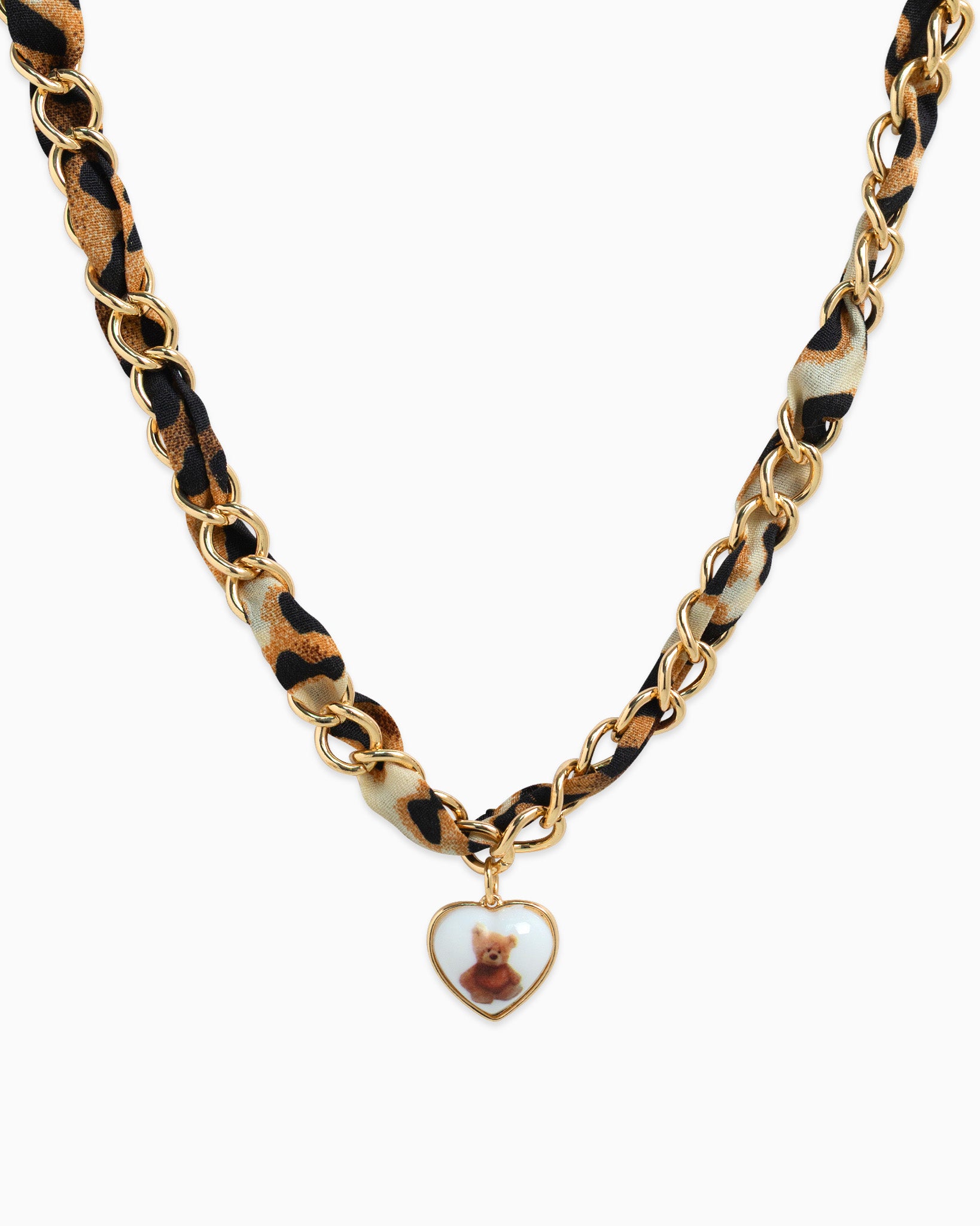 Leopard Scarf Heart Teddy Bear Chain Necklace