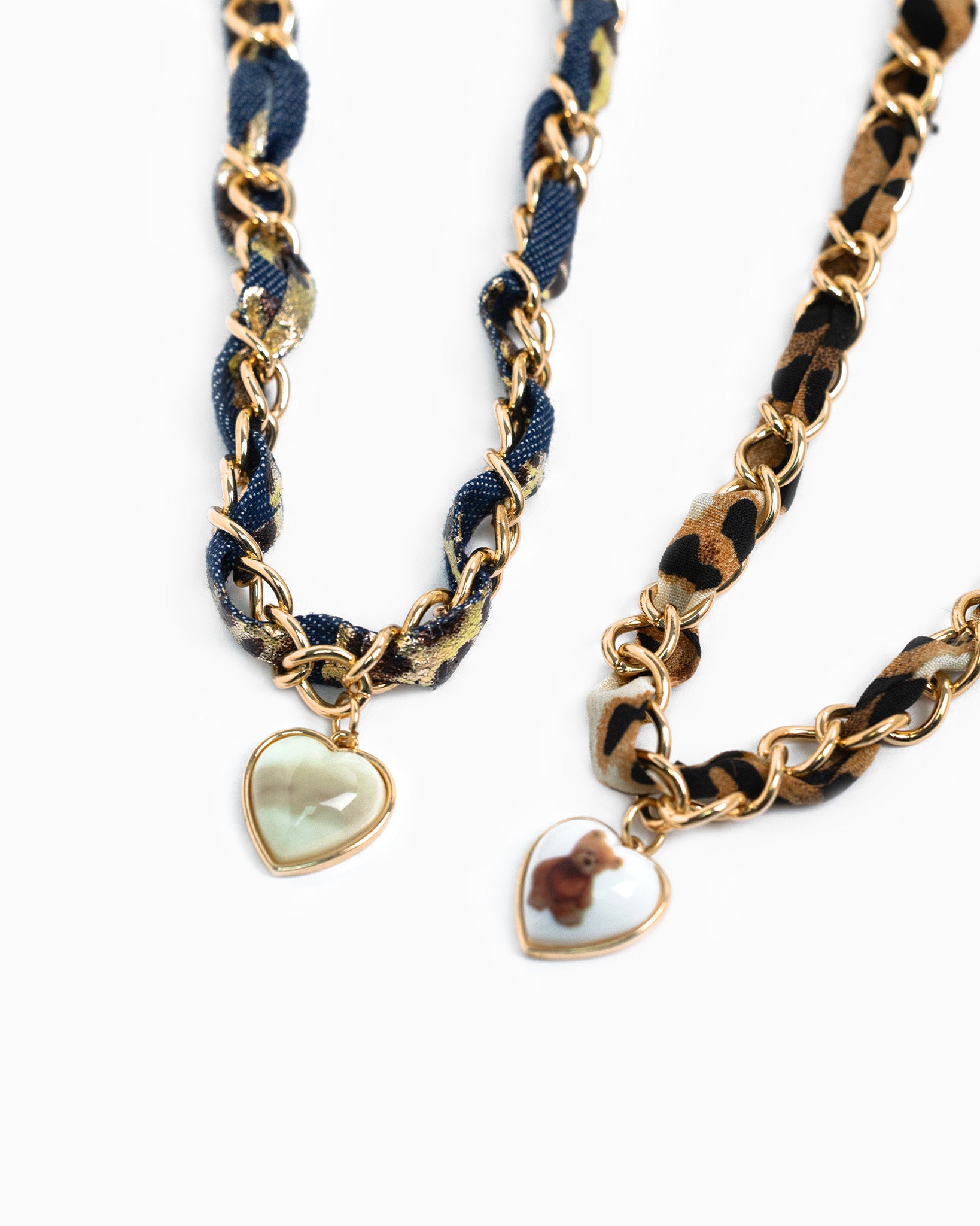 Leopard Denim Scarf Chain Heart Necklace