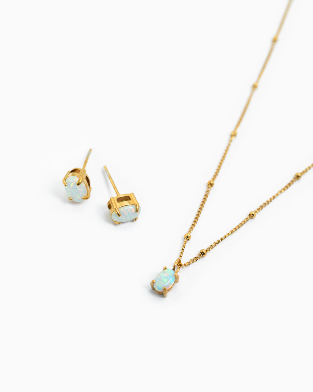 Semi Opal Drop Ball Chain Necklace