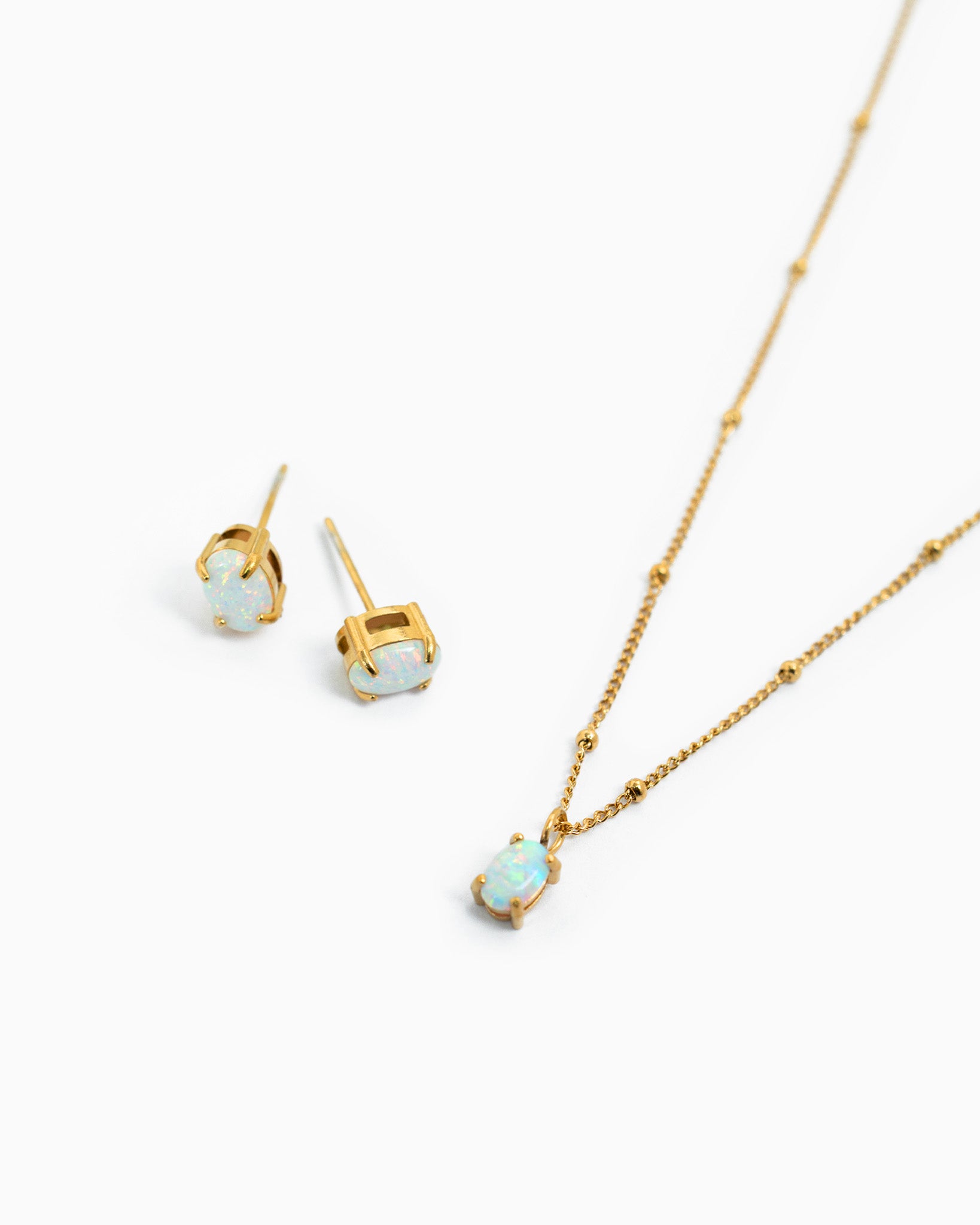 Stainless Semi Opal Drop Ball Chain Necklace