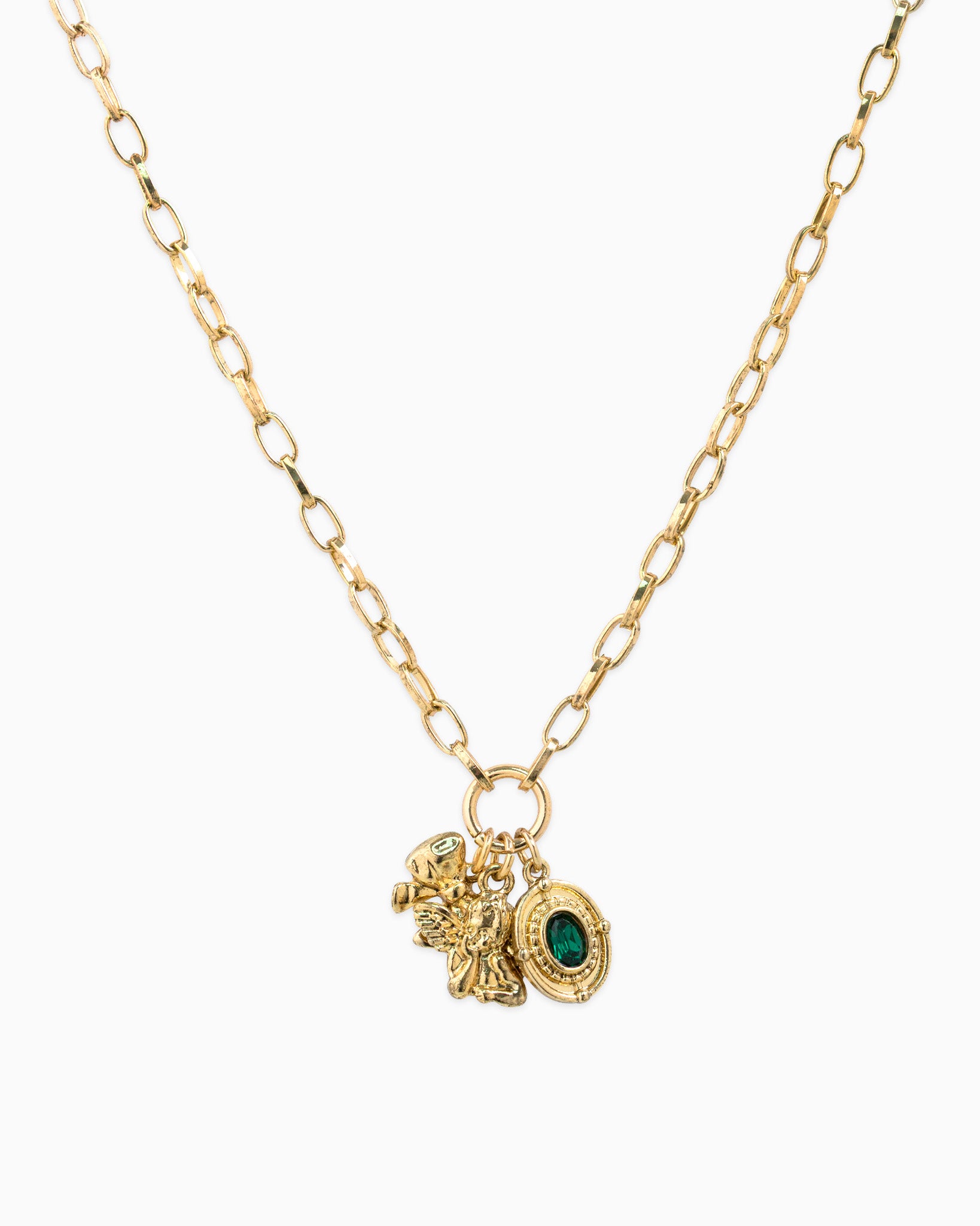 Antique Angel Bow Stone Toggle Charm Necklace