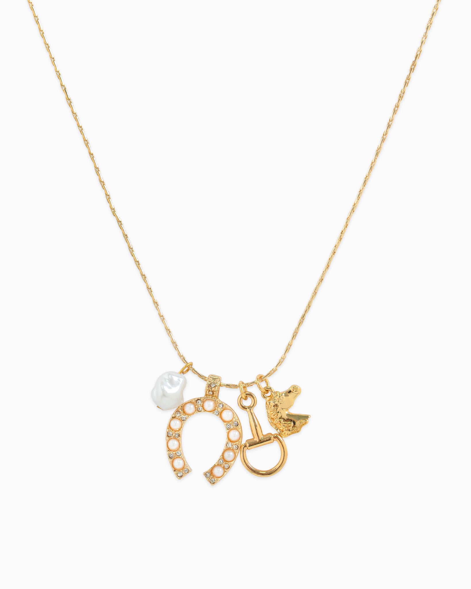 Western Pearl Horse Bit Shoe Charm Necklace