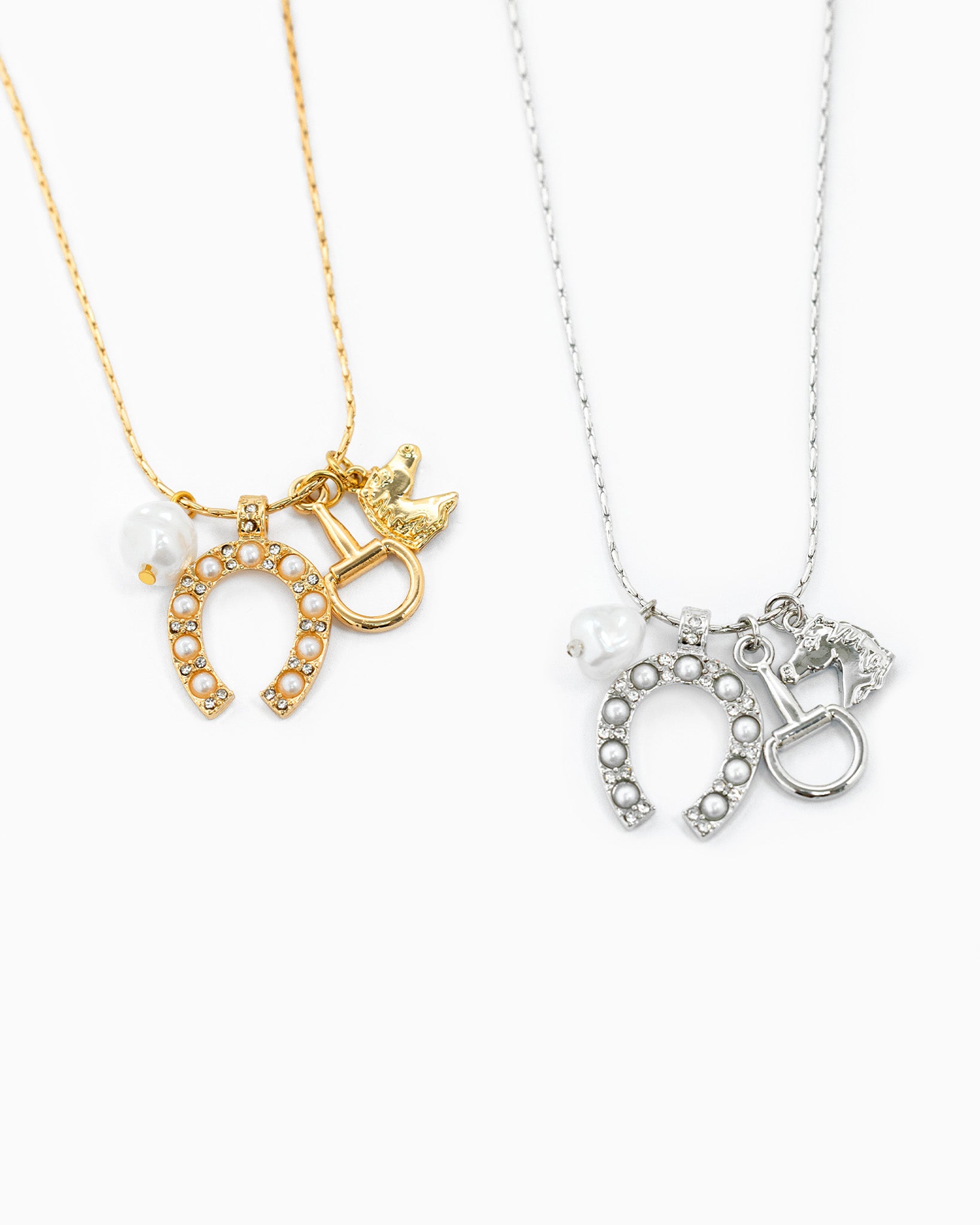 Western Pearl Horse Bit Shoe Charm Necklace