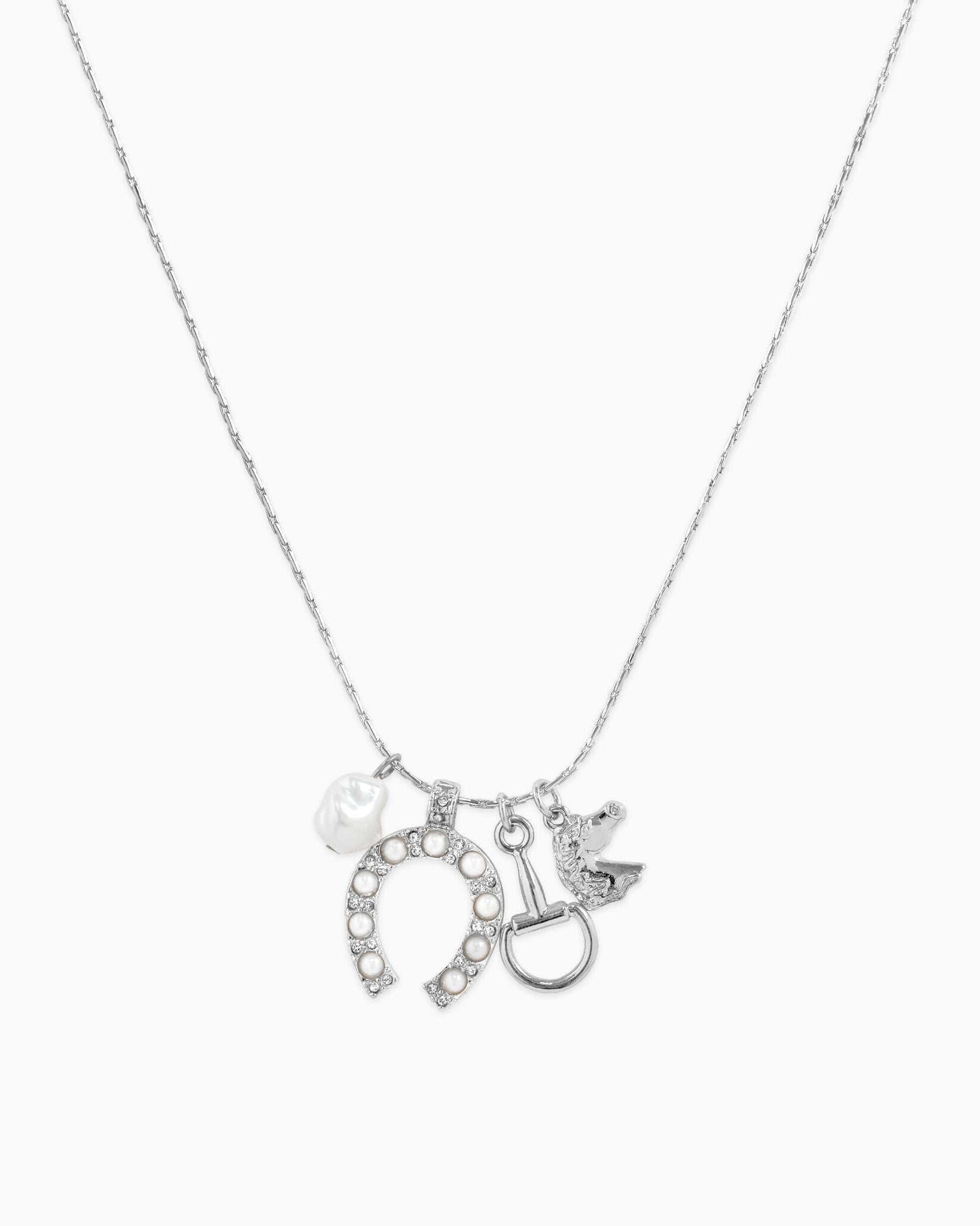 Western Pearl Horse Bit Shoe Charm Necklace