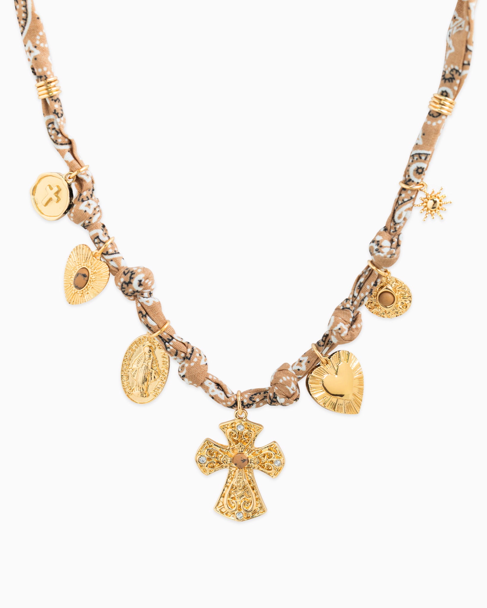 7 Charm Cross Paisley Scarf Necklace