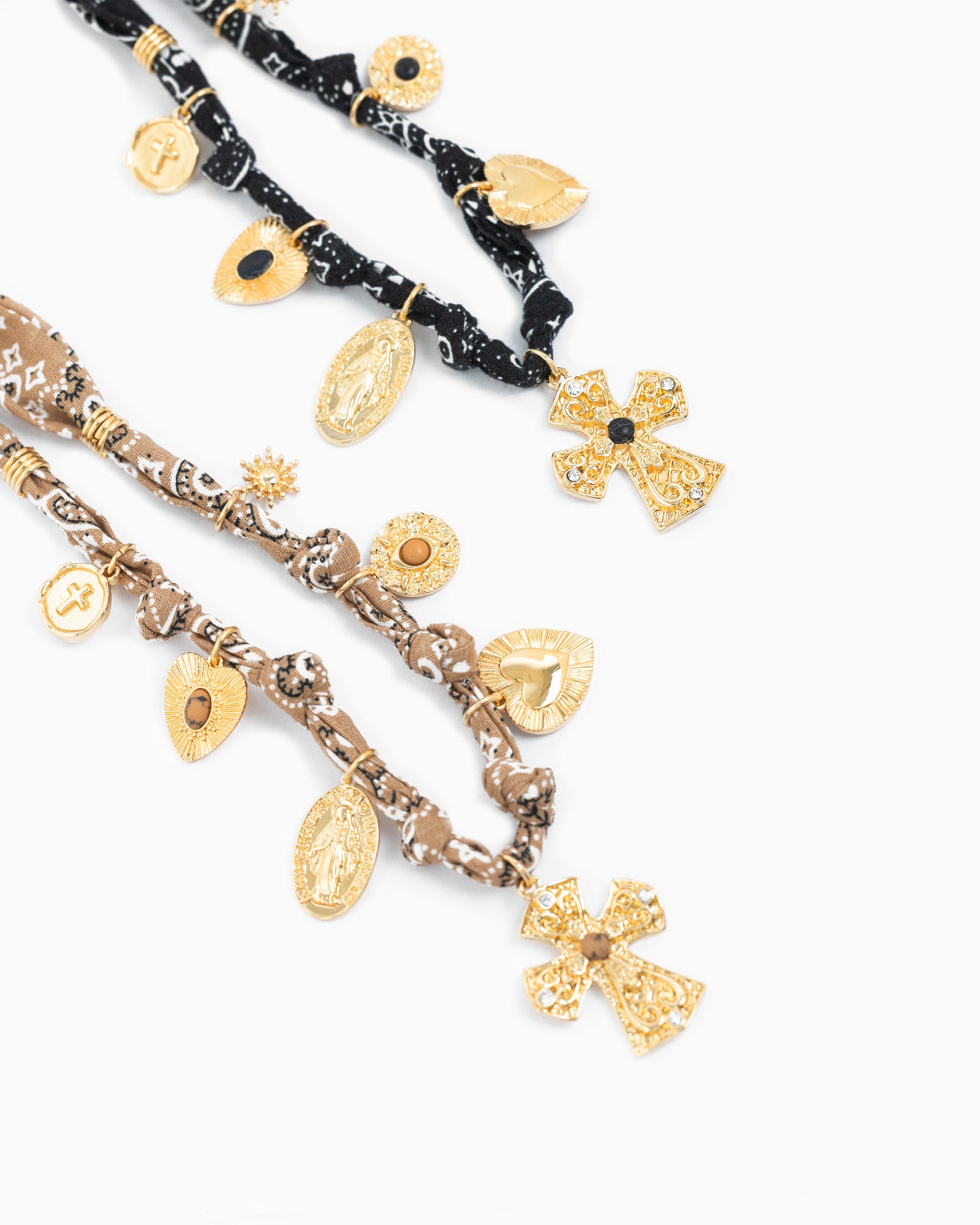 7 Charm Cross Paisley Scarf Necklace