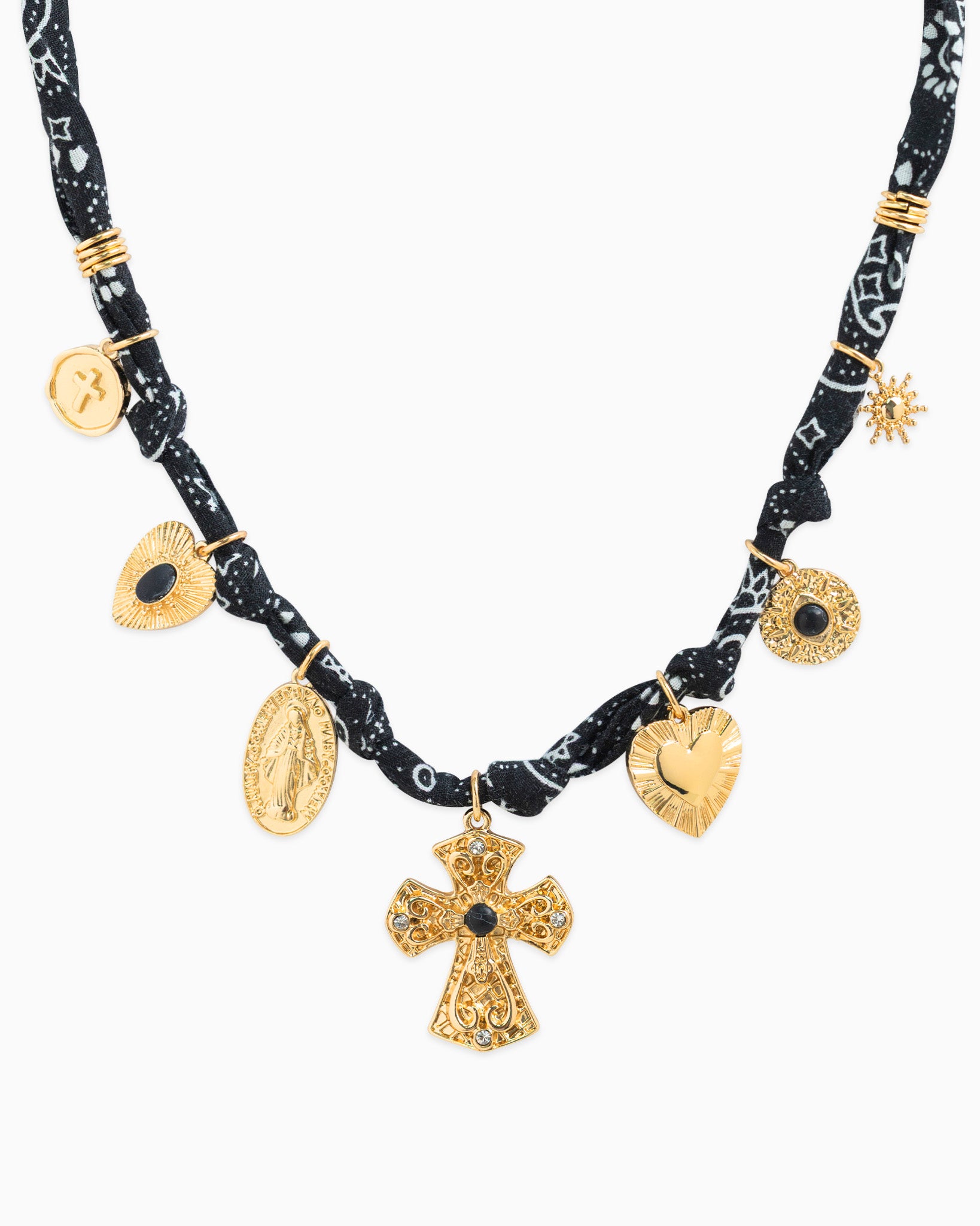 7 Charm Cross Paisley Scarf Necklace