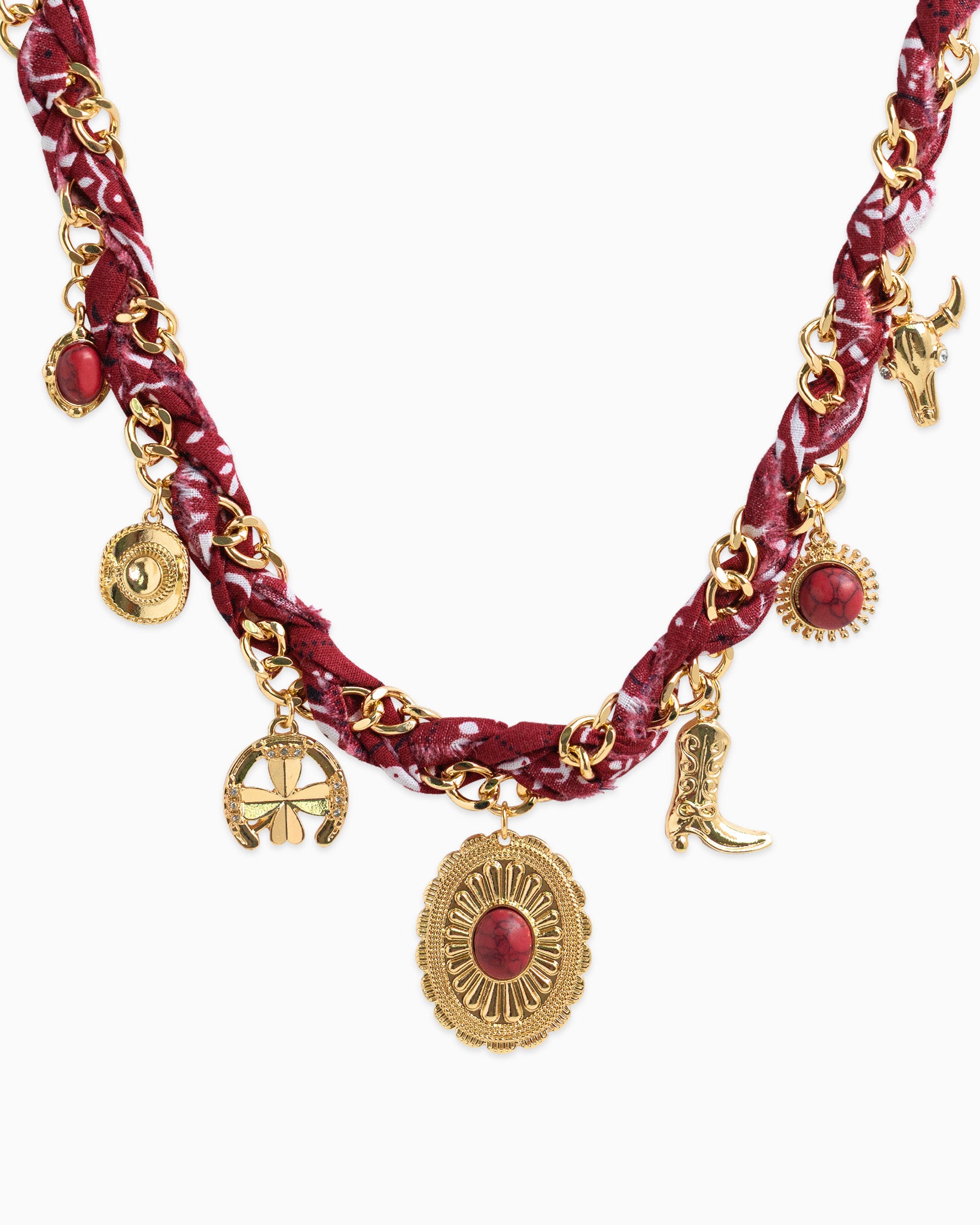 Paisley Scarf Western Concho Multi Charm Necklace