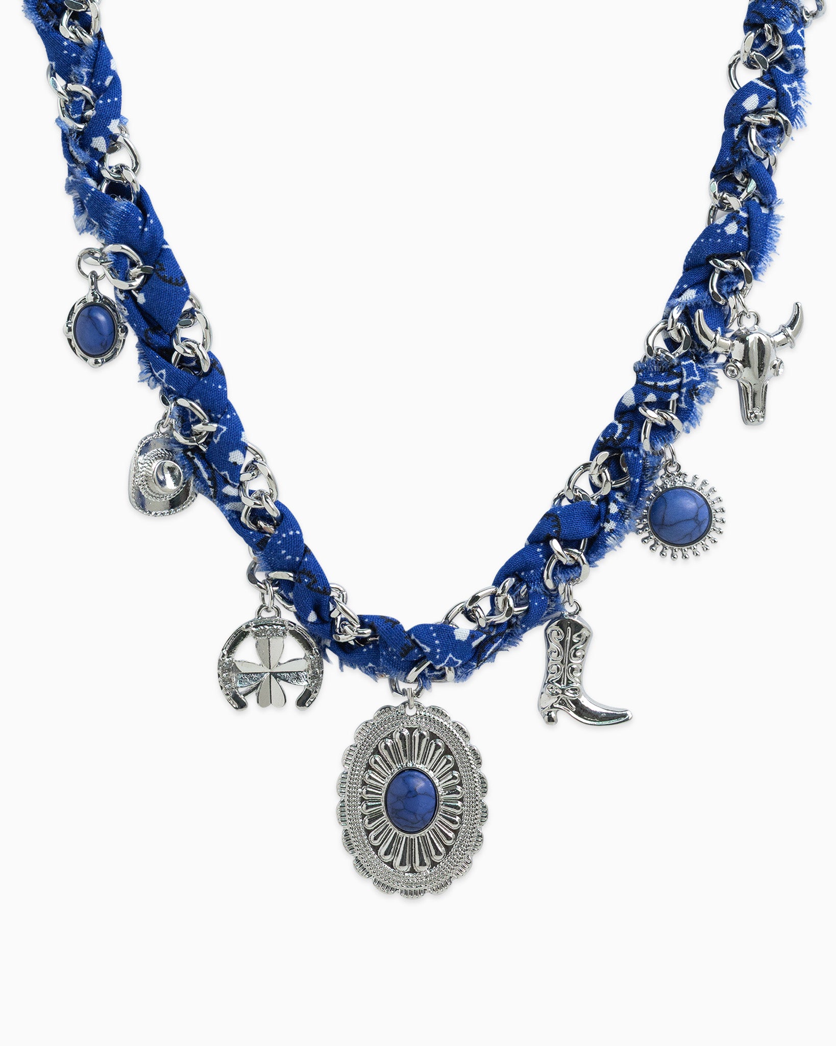 Paisley Scarf Western Concho Multi Charm Necklace