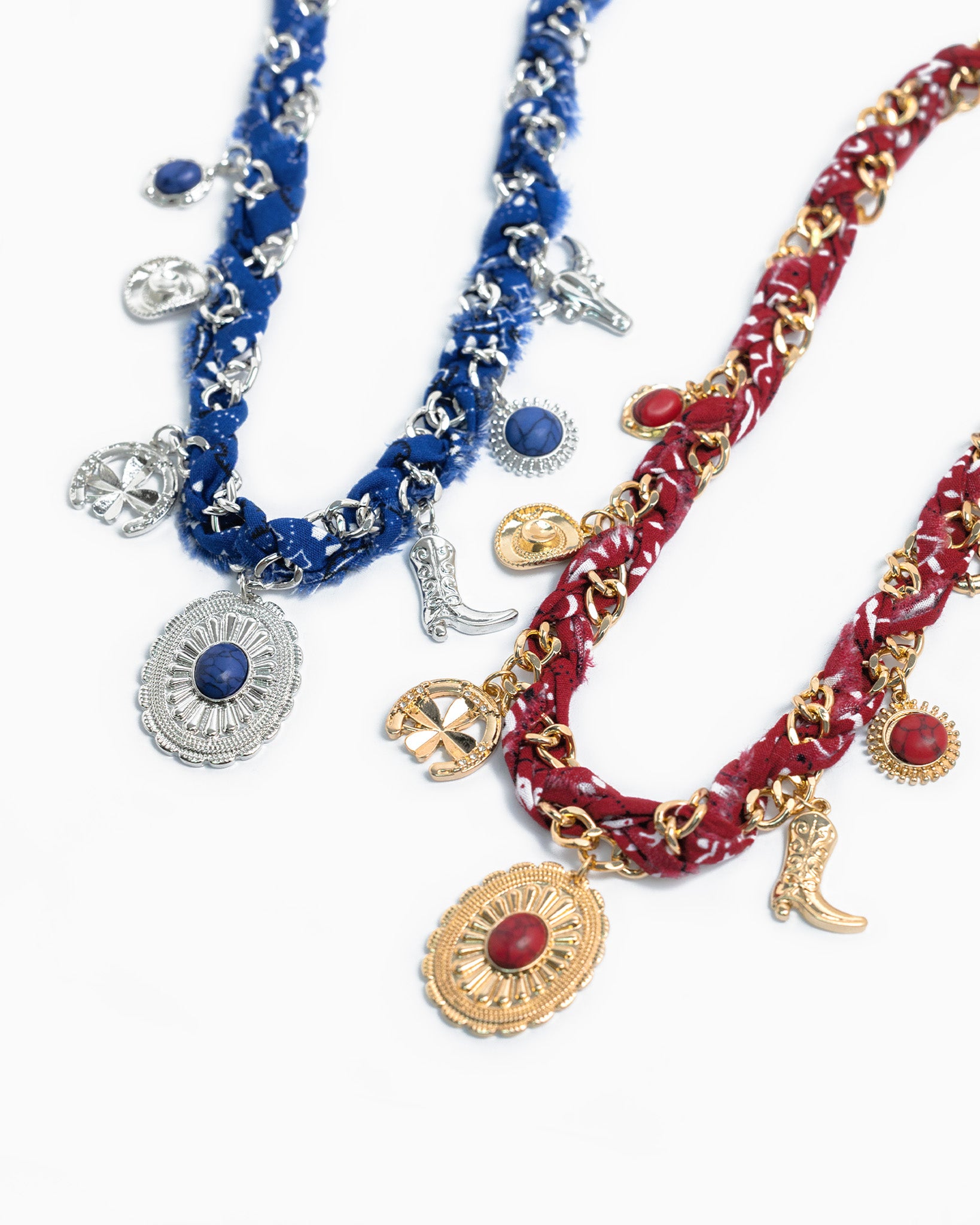 Paisley Scarf Western Concho Multi Charm Necklace