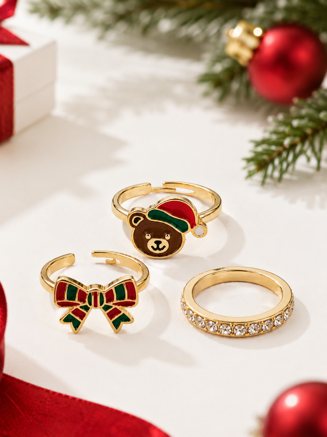 Christmas Stacking Ring Set - Bear & Bow-1