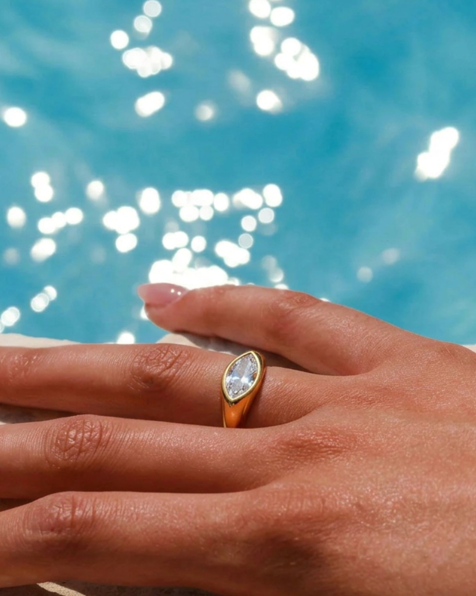 Stainless Marquise Bezel Dome Ring