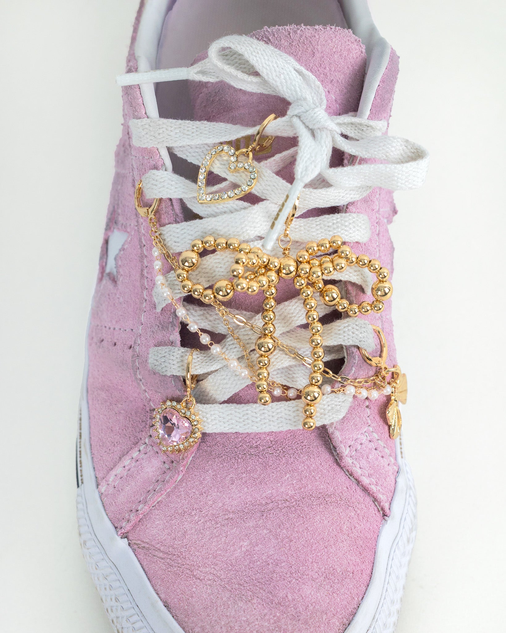 Pink Gold Coquette Beaded Bow Shoe Charm Set