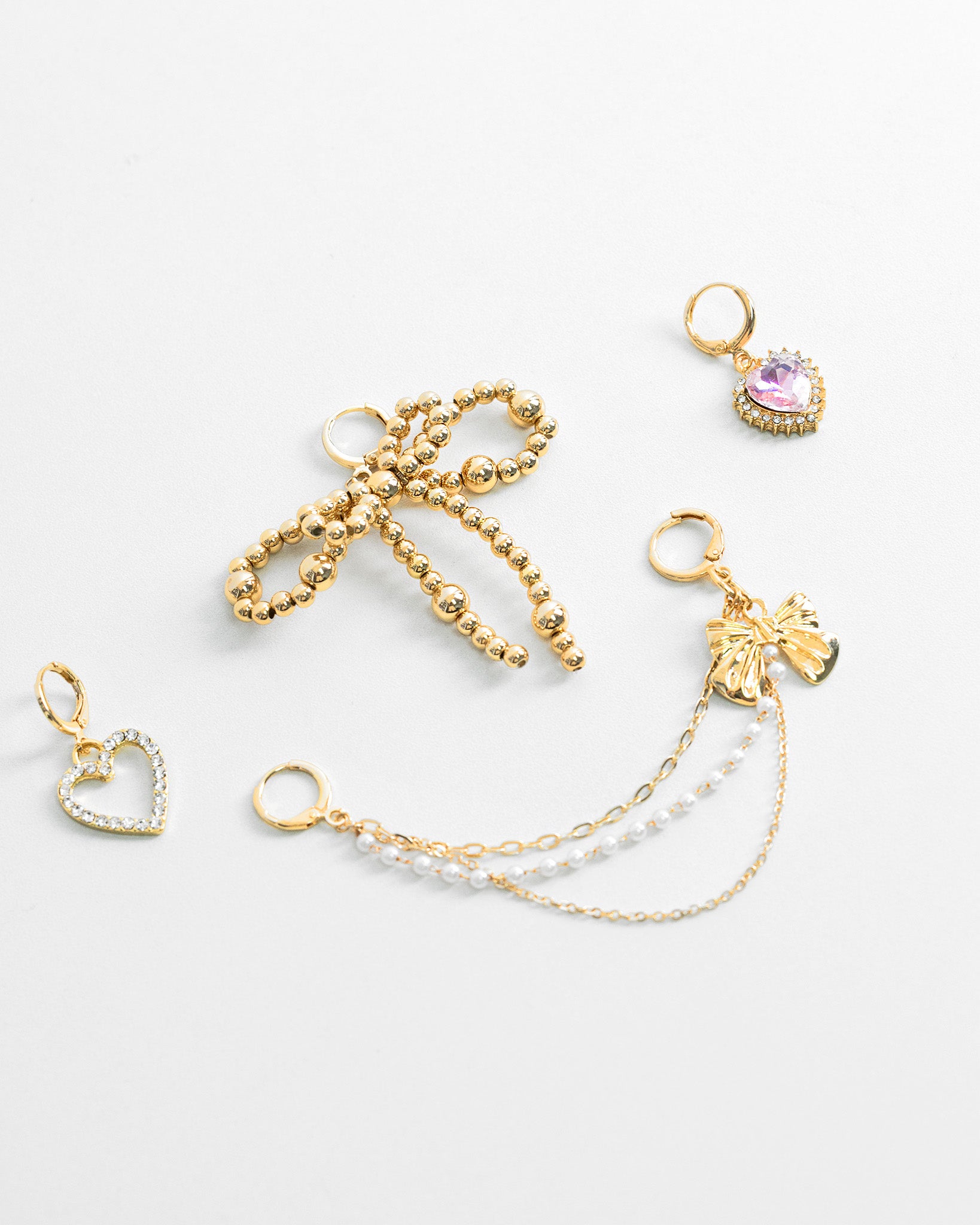 Pink Gold Coquette Beaded Bow Shoe Charm Set