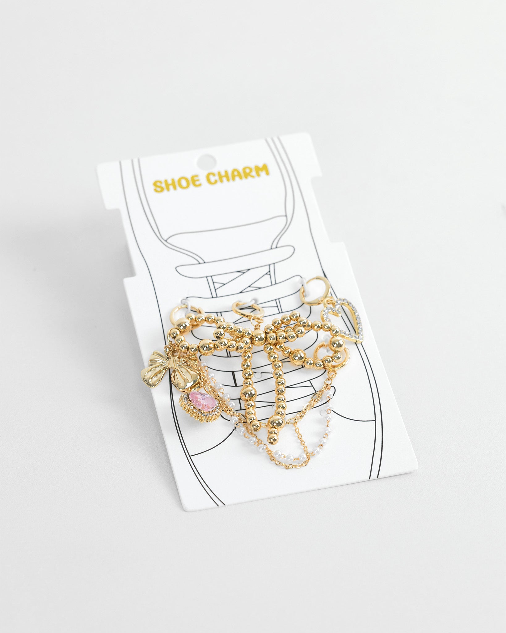 Pink Gold Coquette Beaded Bow Shoe Charm Set