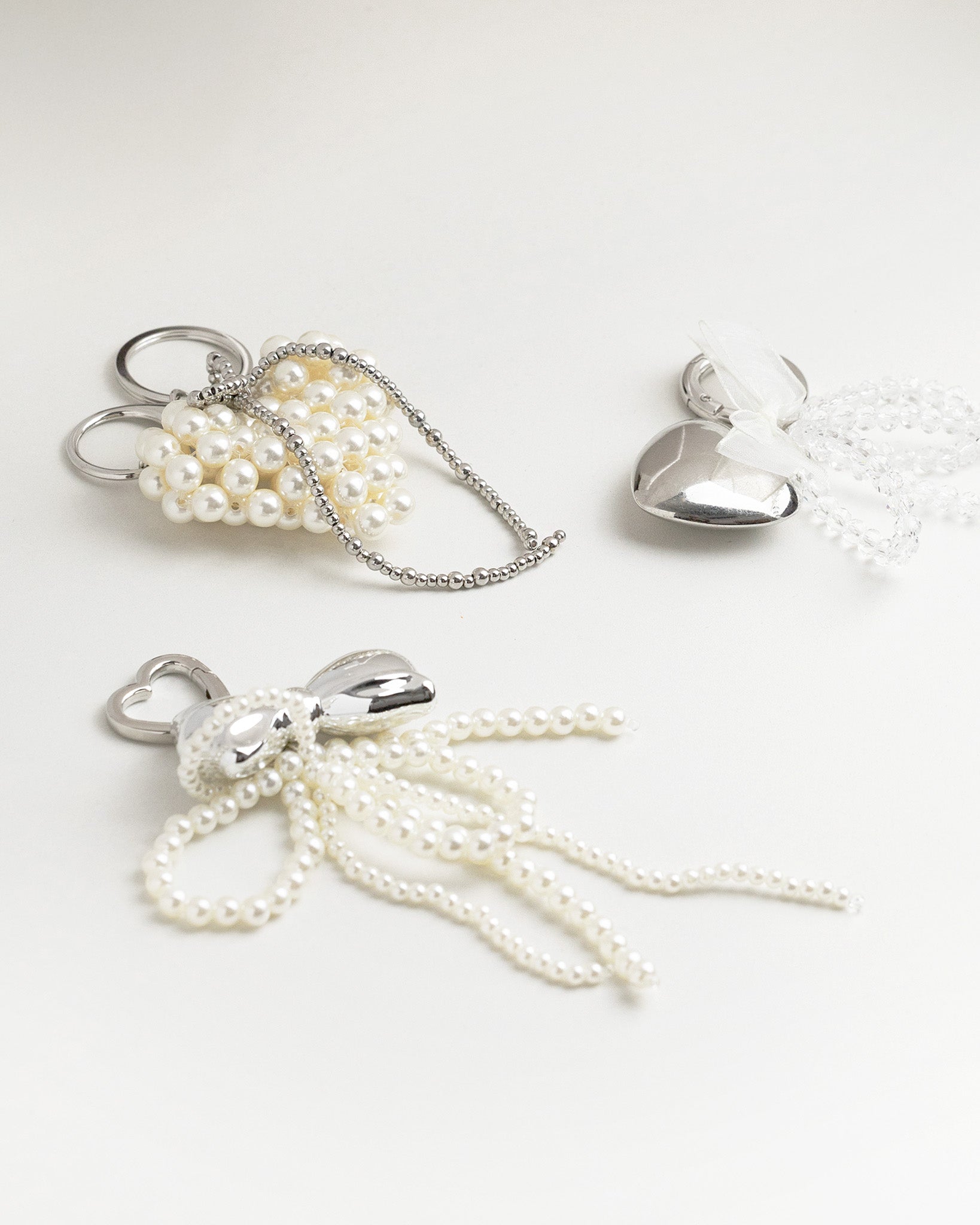 Puffy Pearl Heart Metal Bead Bow Bag Charm-6