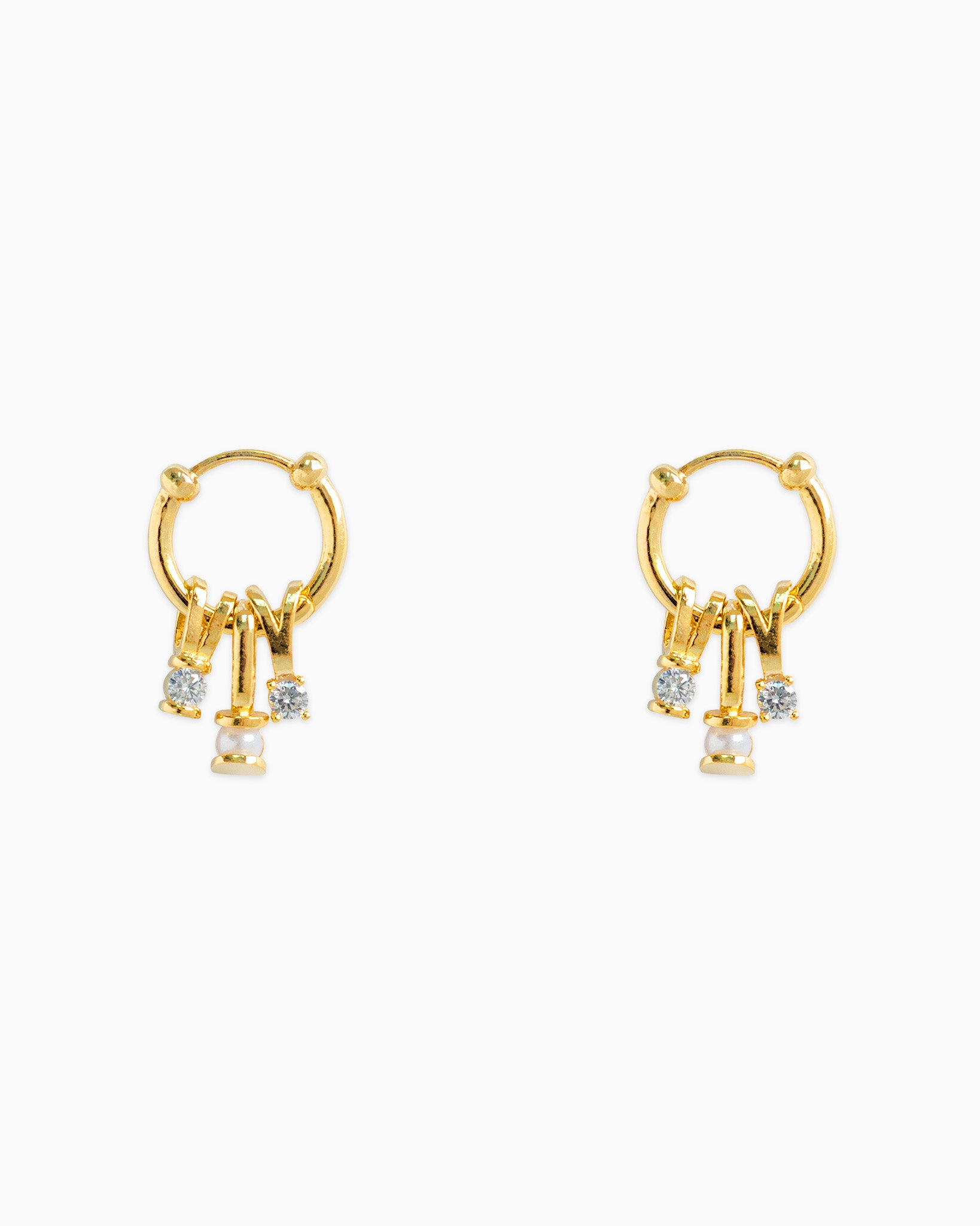 Rondelle Pearl CZ Charm Hoop Earrings