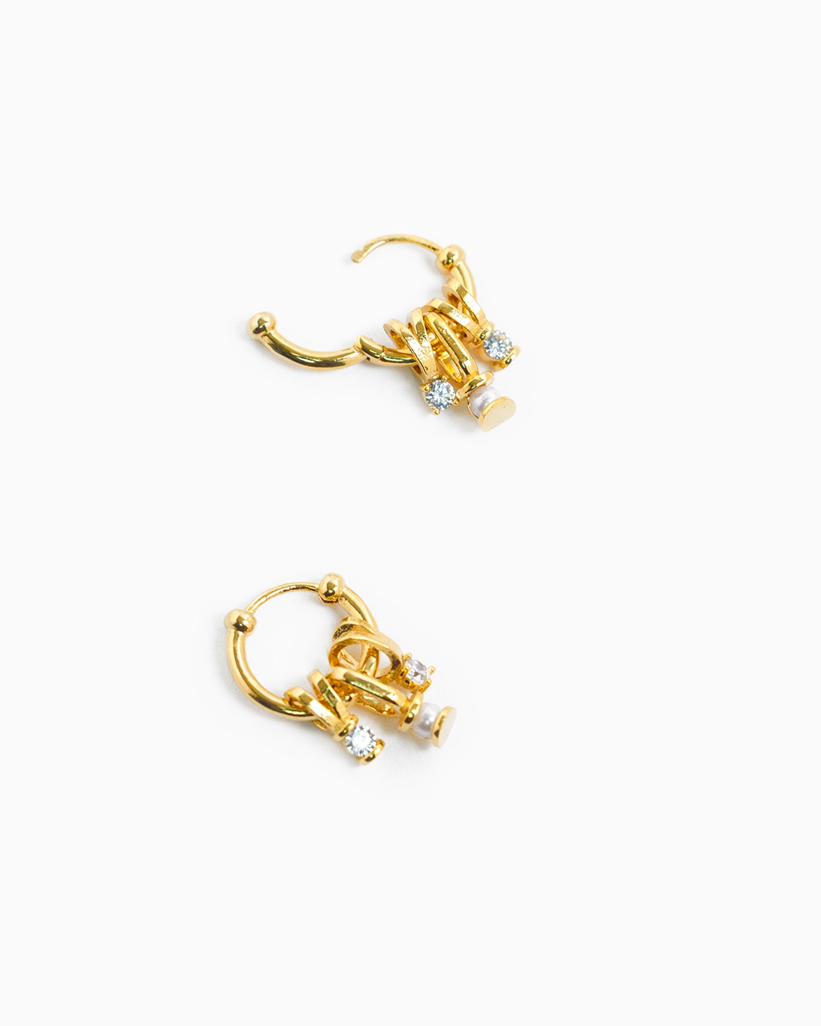 Rondelle Pearl CZ Charm Hoop Earrings-3