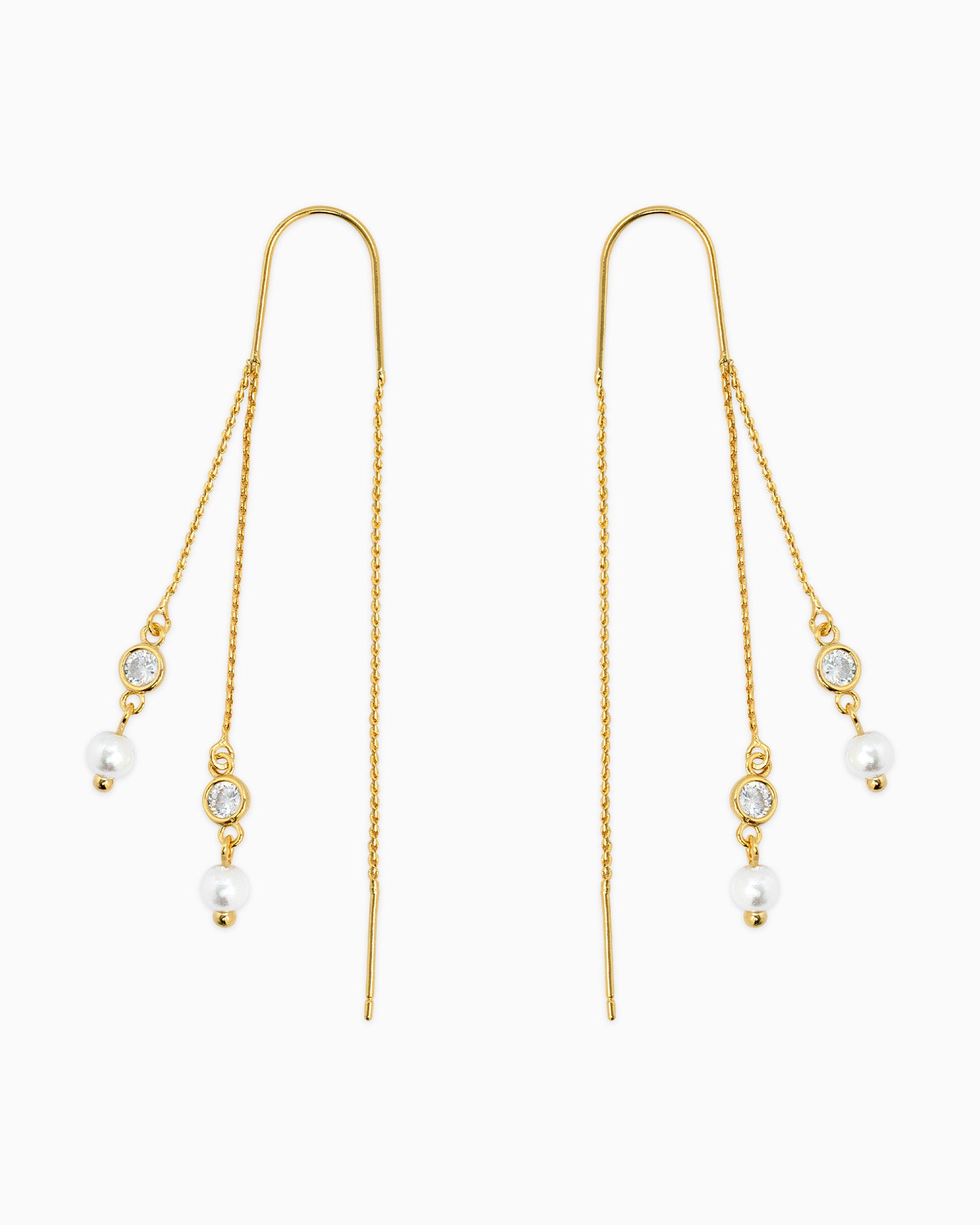Pearl Crystal Duo Drop Threader Earrings