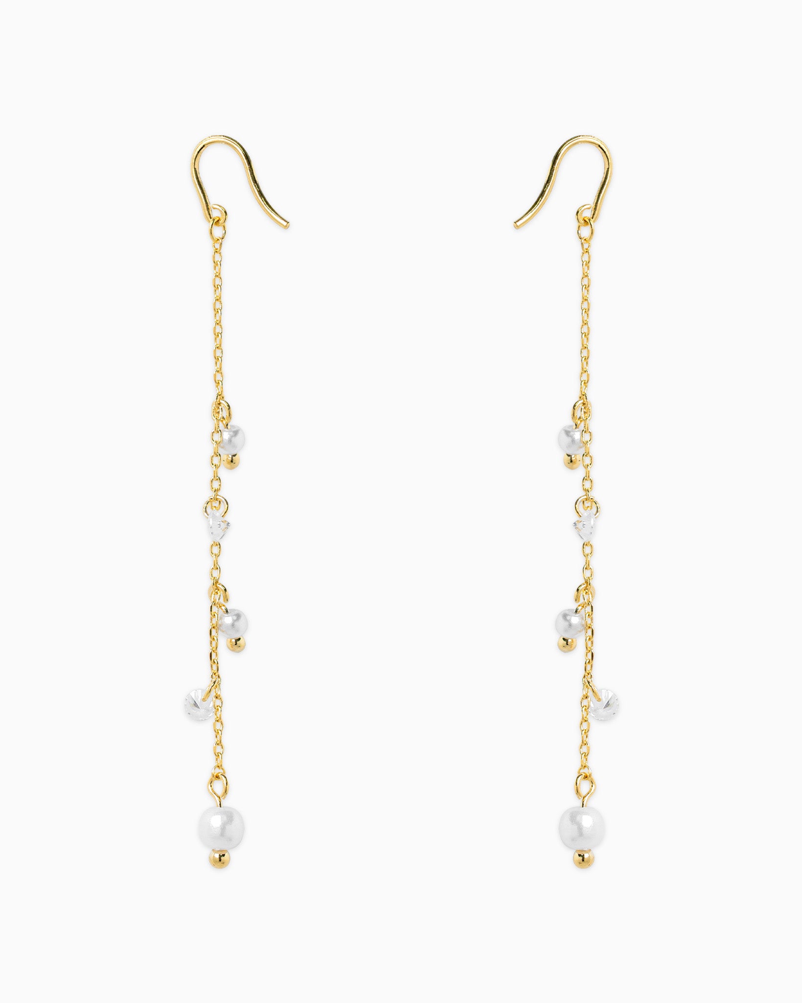 Glass Pearl Dangle Linear Hook Earrings