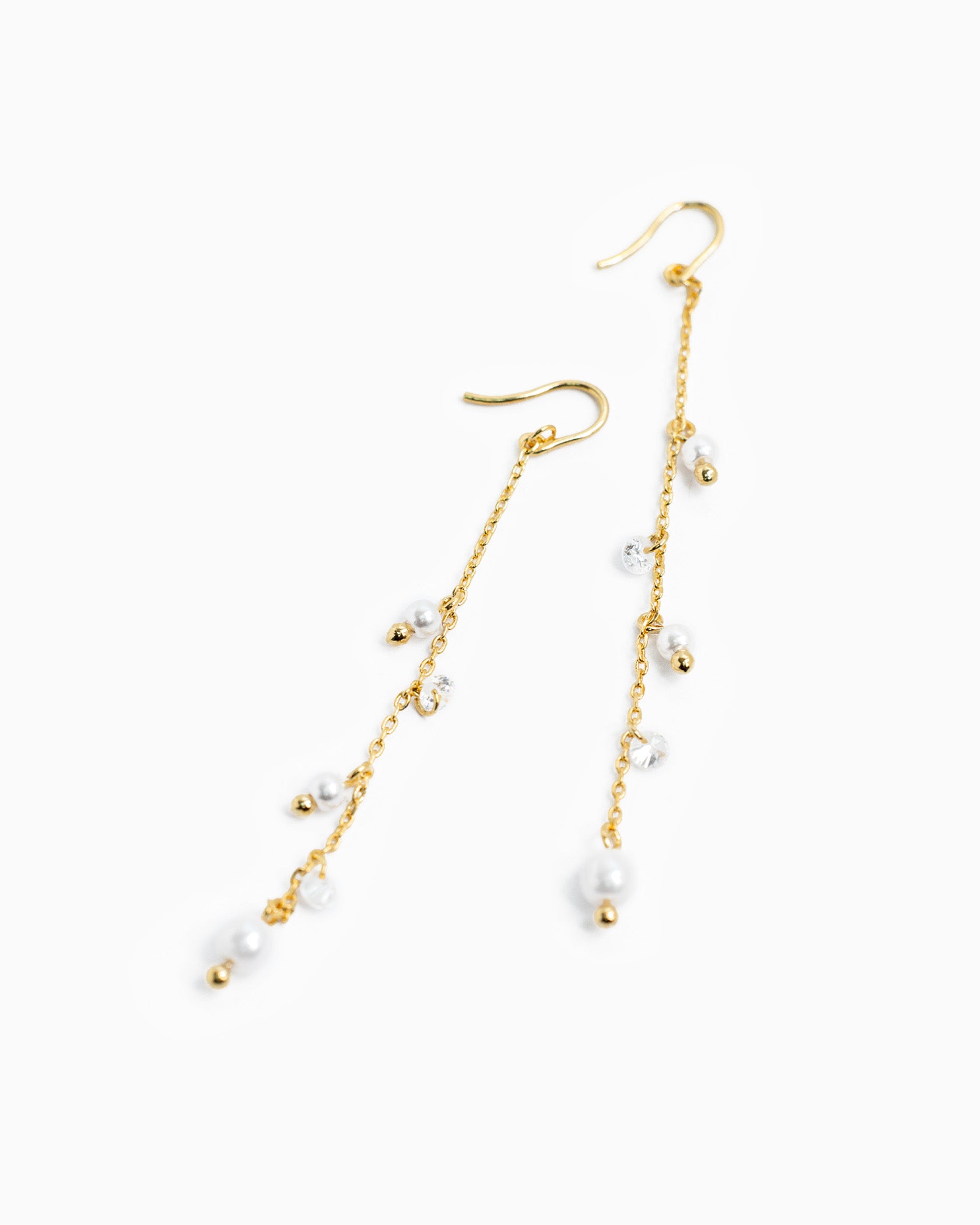 Glass Pearl Dangle Linear Hook Earrings