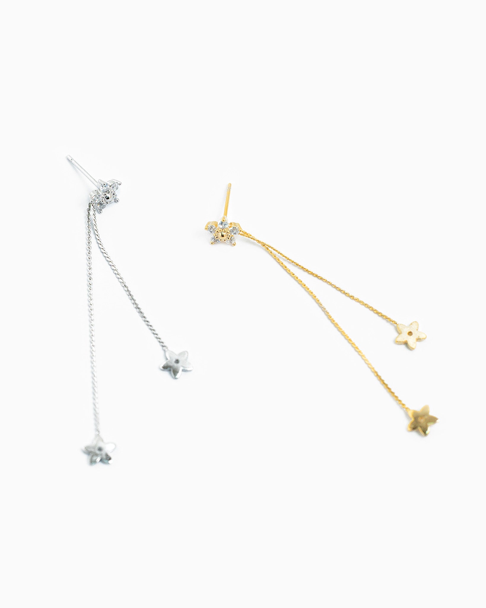 CZ Flower Crystal Duo Drop Earrings-4