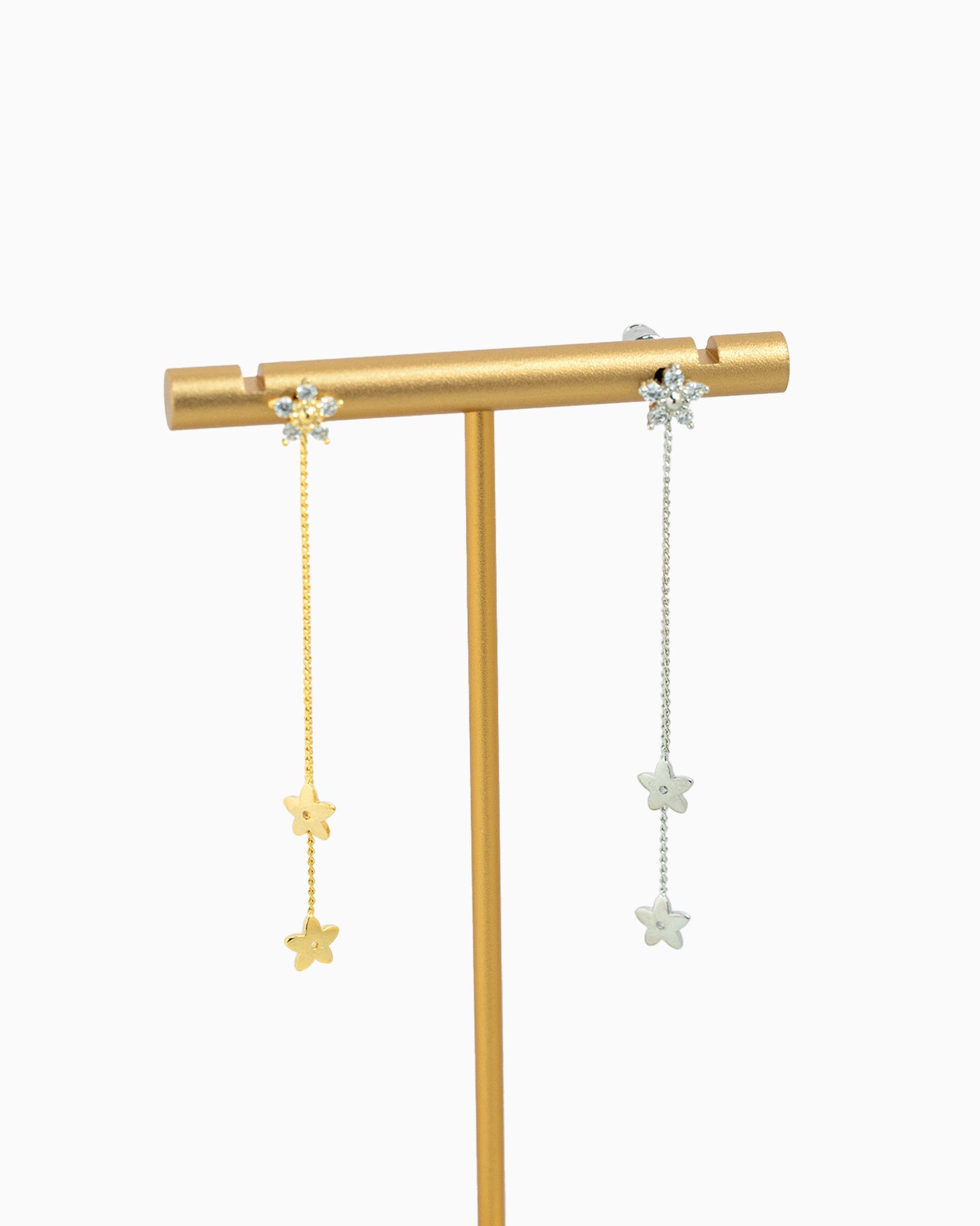 CZ Flower Crystal Duo Drop Earrings-3